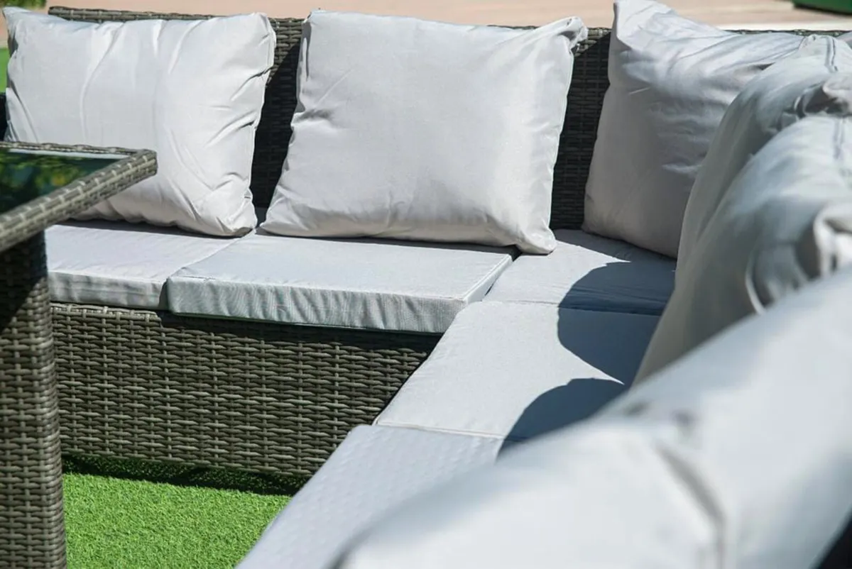 Corner Garden Sofa Set | Rattan | Table + Poufs - Image 4