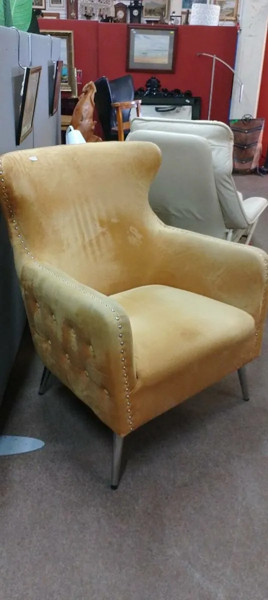 Yellow Velvet Button Sided Armchair - Image 1