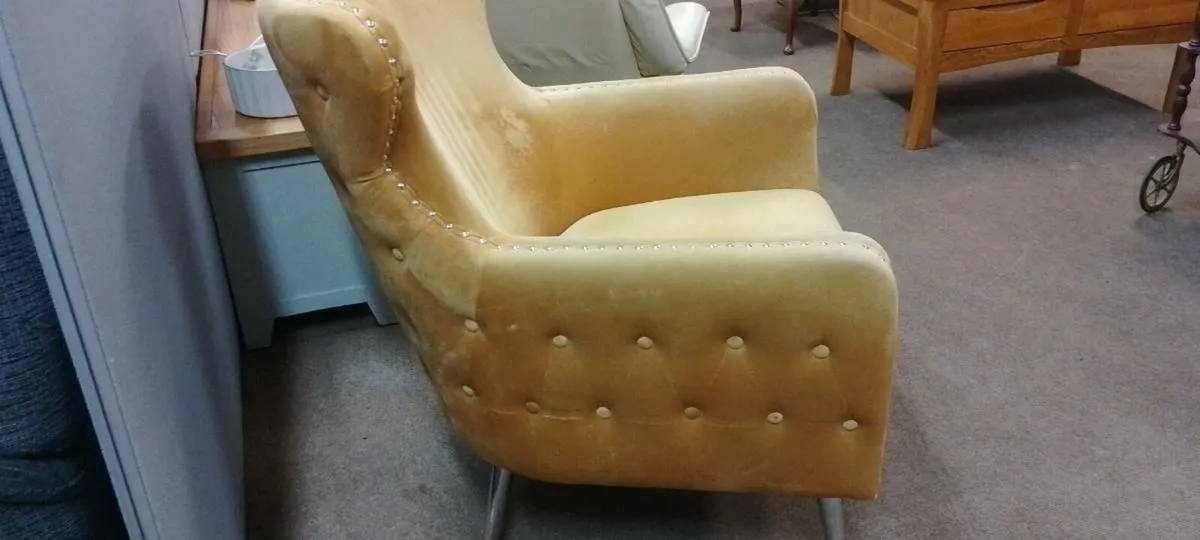 Yellow Velvet Button Sided Armchair - Image 2