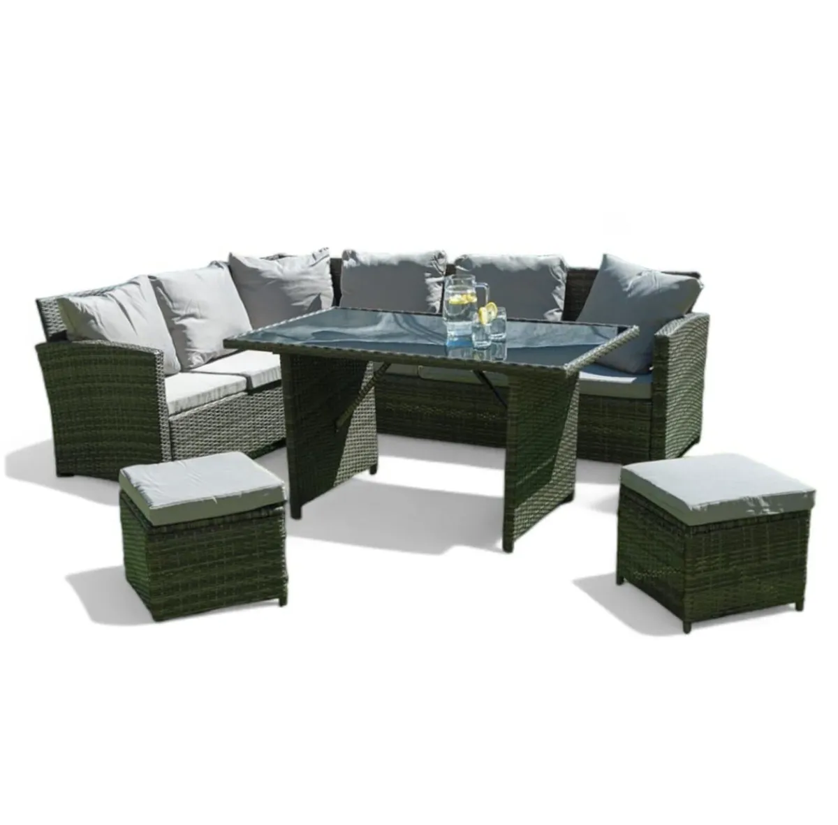 Corner Garden Sofa Set | Rattan | Table + Poufs - Image 2