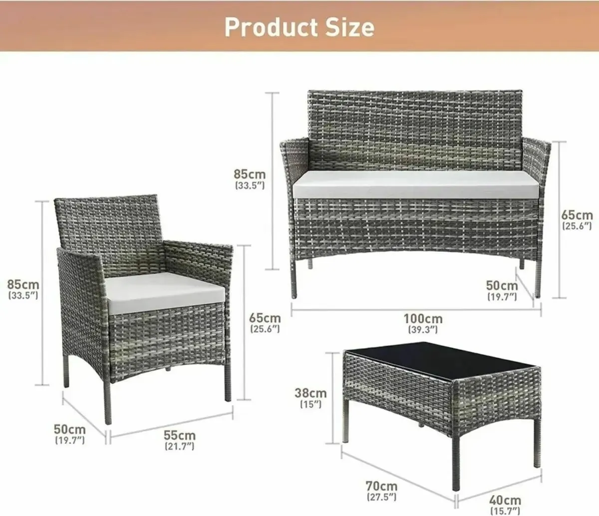 Garden Chair 4-Piece Rattan Furniture Stylish Set - Image 3