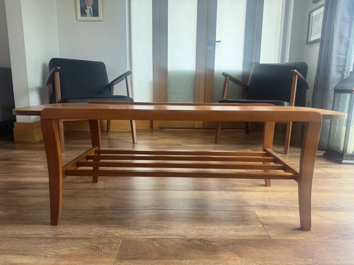 Mid Century Golden Teak Veneer Long Coffee Table - Image 4