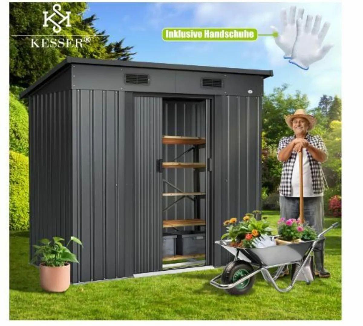 Tool Shed L Metal 3.4 Metres With Base - Image 2
