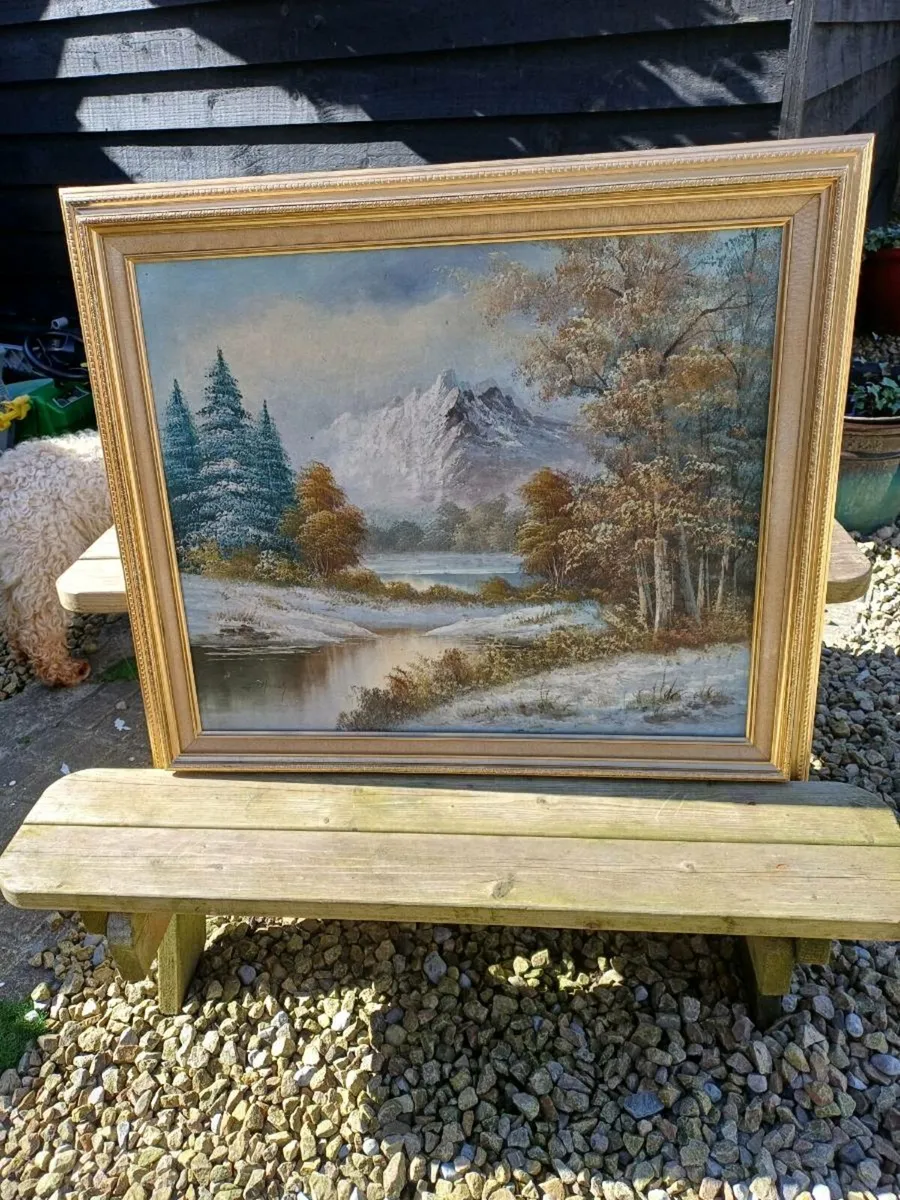 Antique Oil on Canvas Painting - Image 1