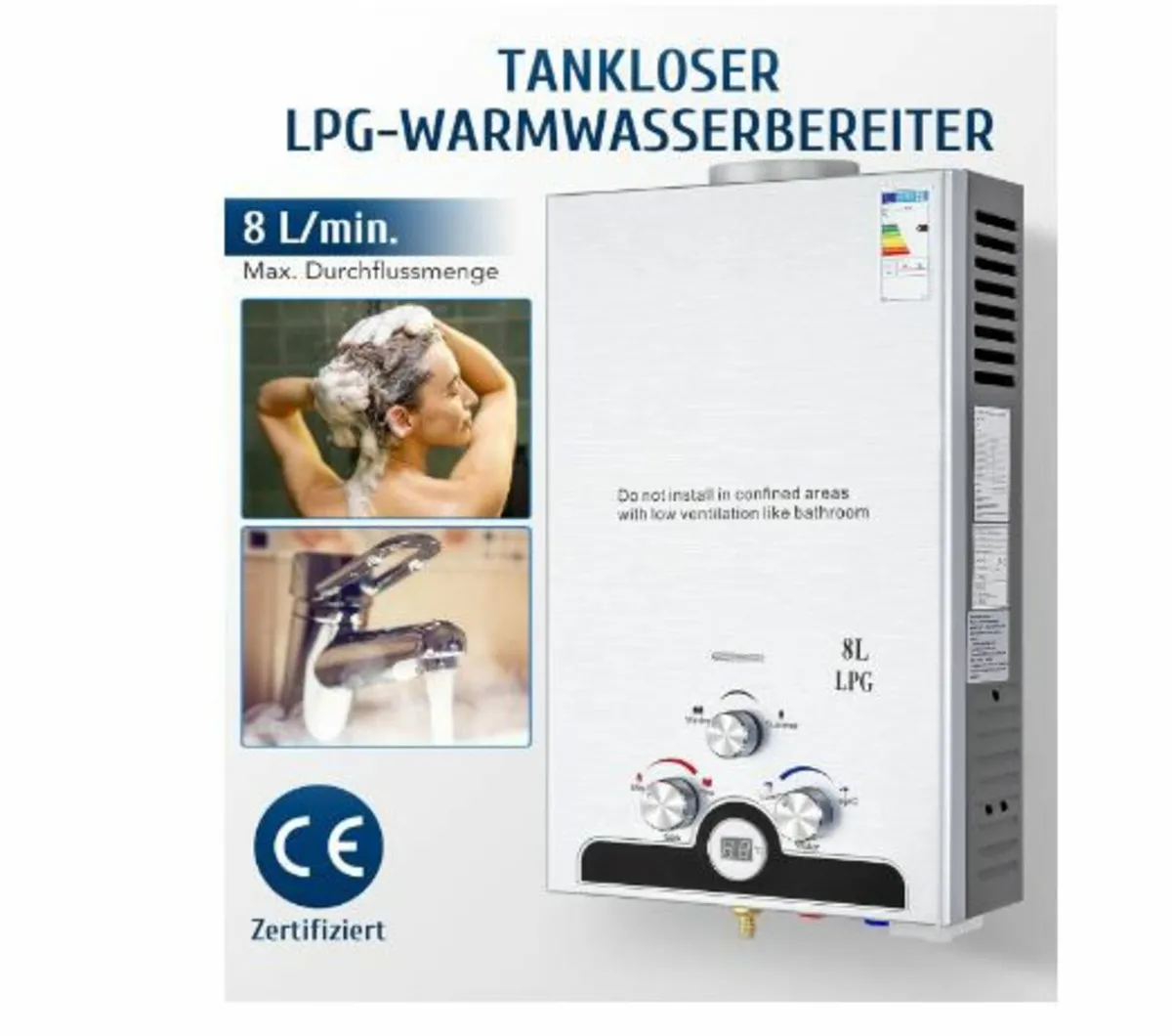 CO-Z 8L Gas Instantaneous Water Heater - Image 2