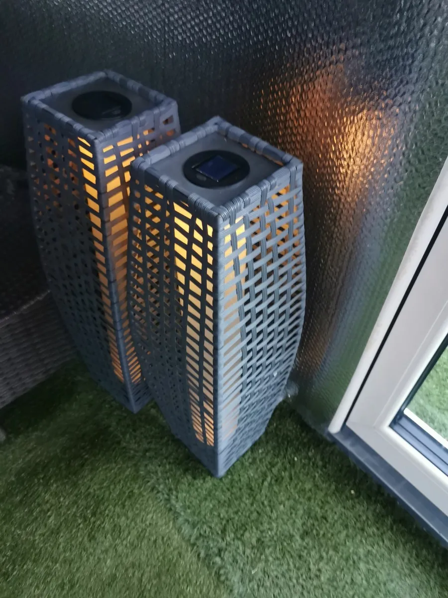 Quality Pair of Solar Rattan Floor Lamps - Image 1
