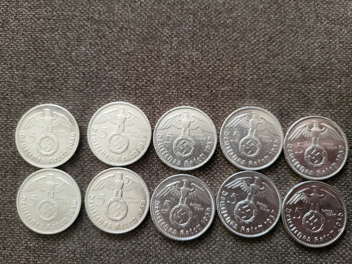 Silver 3RD REICH WW2 5 Mark coins - Image 1