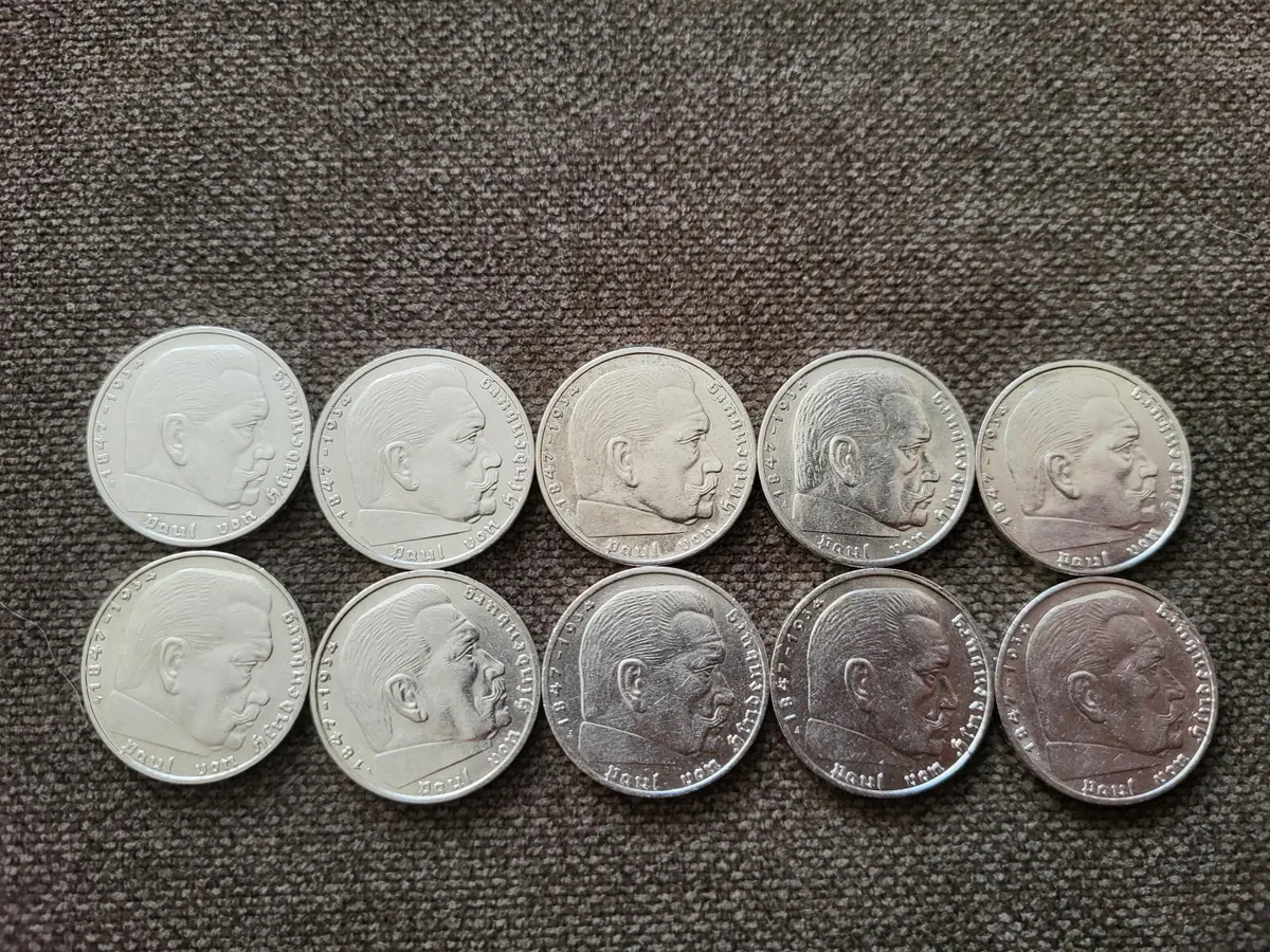 Silver 3RD REICH WW2 5 Mark coins - Image 2