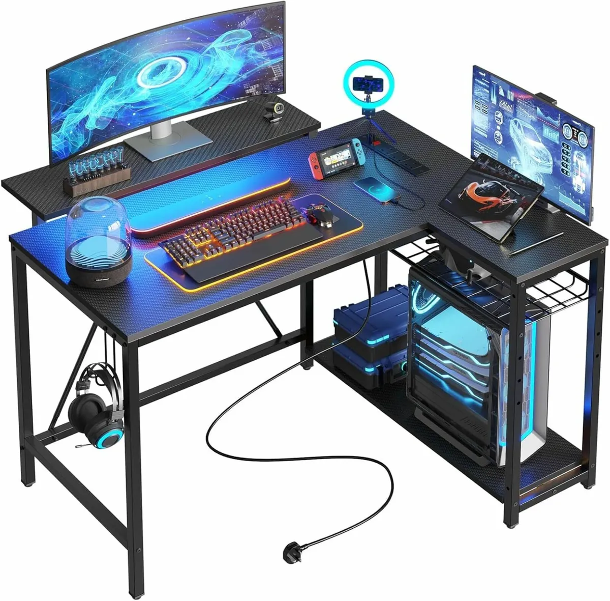 Gaming Desk Power Outlets & 2 USB Reversible Desk - Image 1