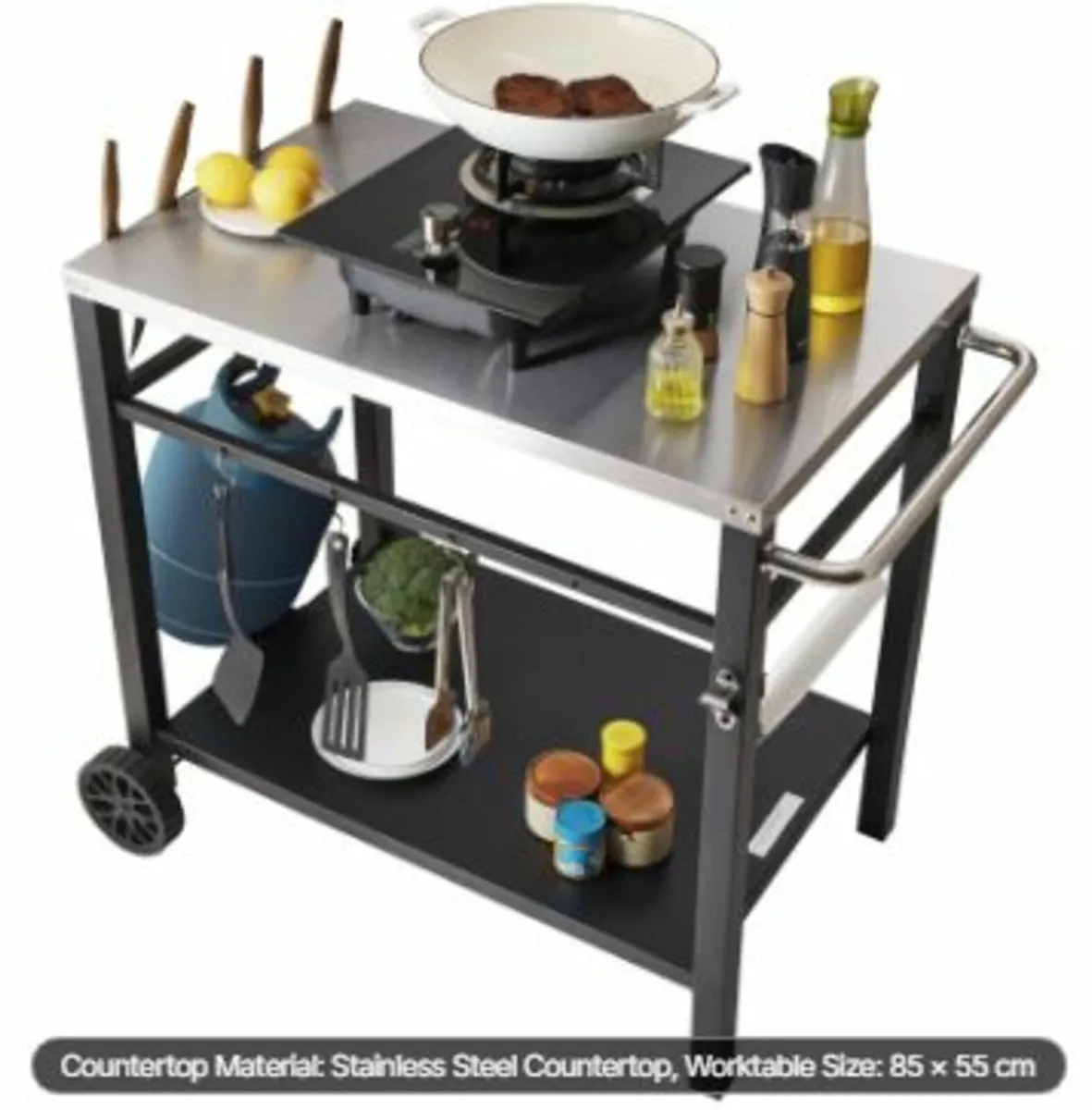 Outdoor Grill Dining Cart with Double-Shelf, BBQ - Image 1