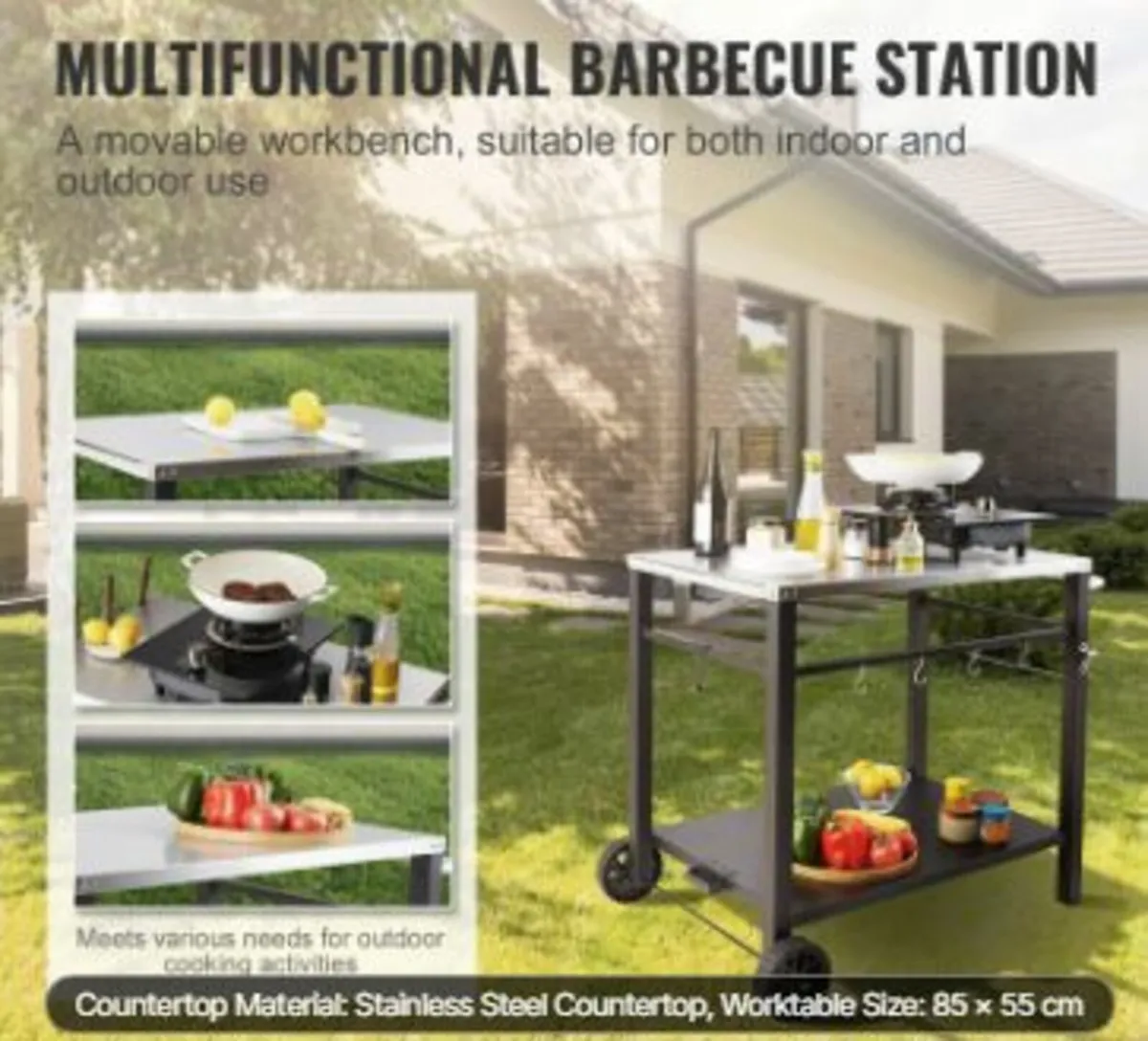 Outdoor Grill Dining Cart with Double-Shelf, BBQ - Image 2