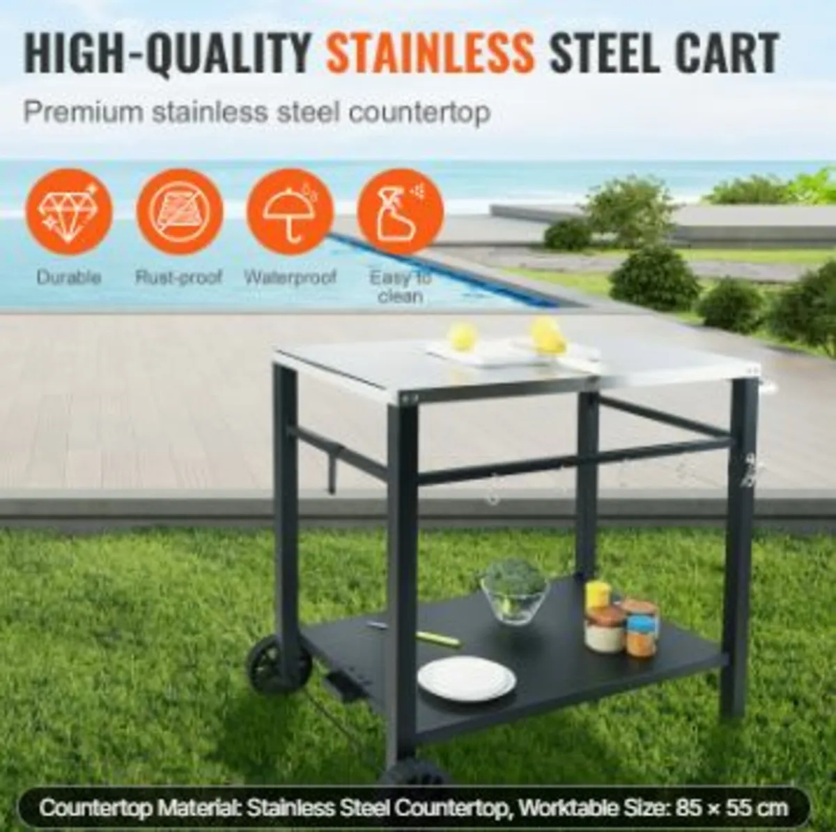 Outdoor Grill Dining Cart with Double-Shelf, BBQ - Image 3