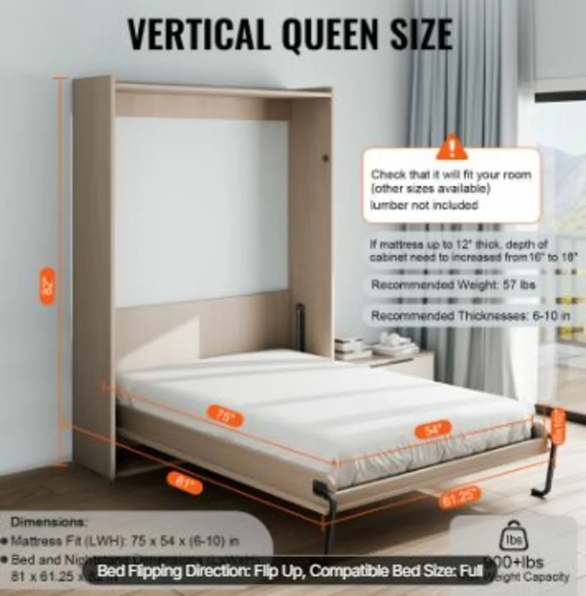 Murphy Bed Kit Full Size Vertical Deluxe - Image 3