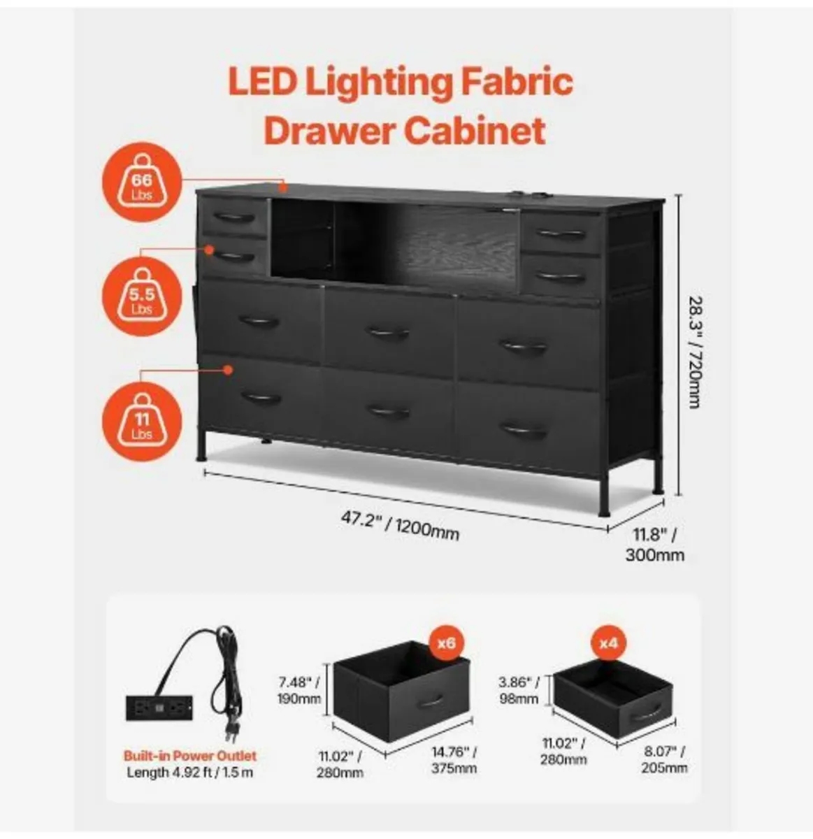 10 Fabric Drawer Dresser with Open Storage Shelf - Image 2