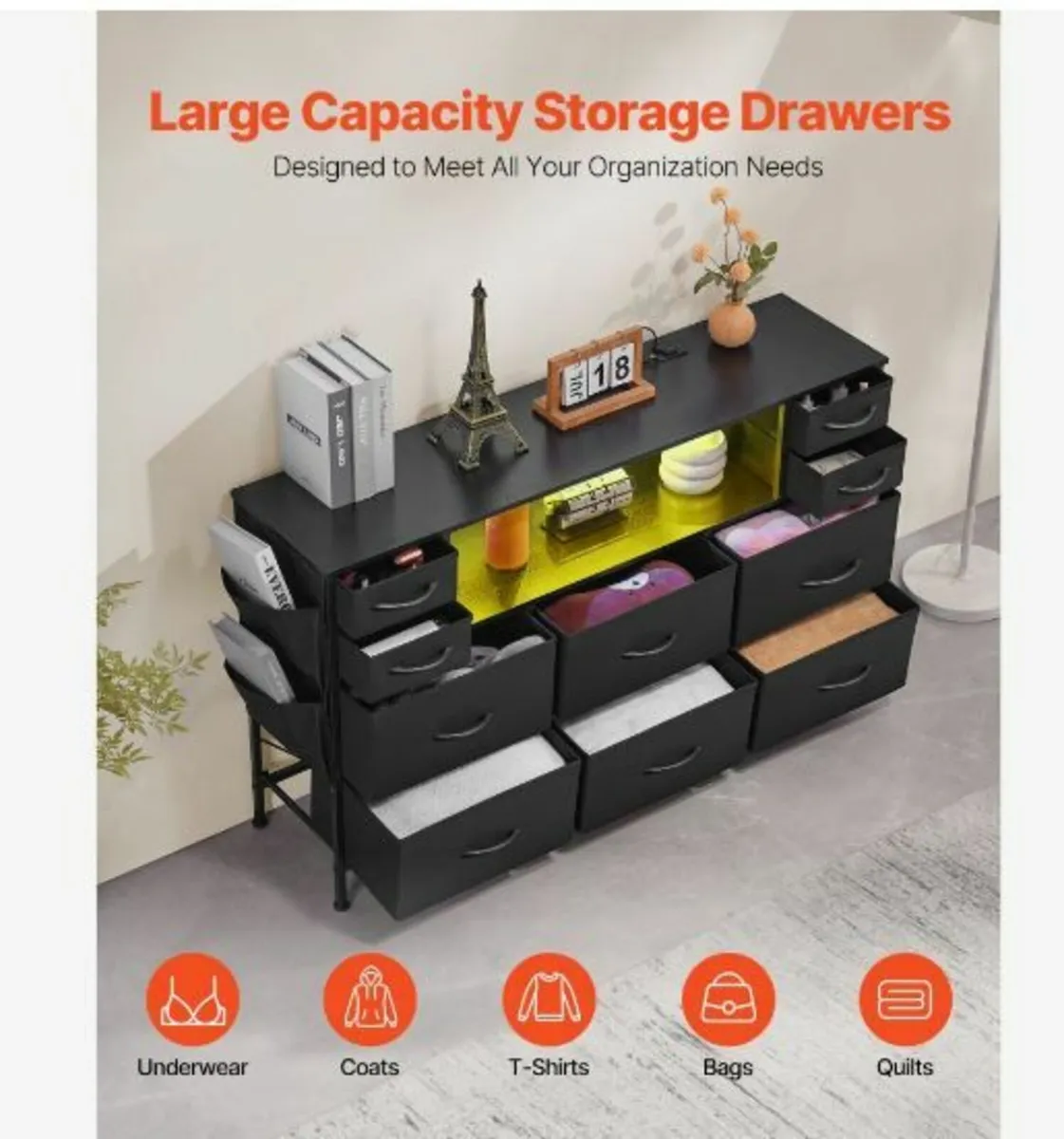 10 Fabric Drawer Dresser with Open Storage Shelf - Image 3