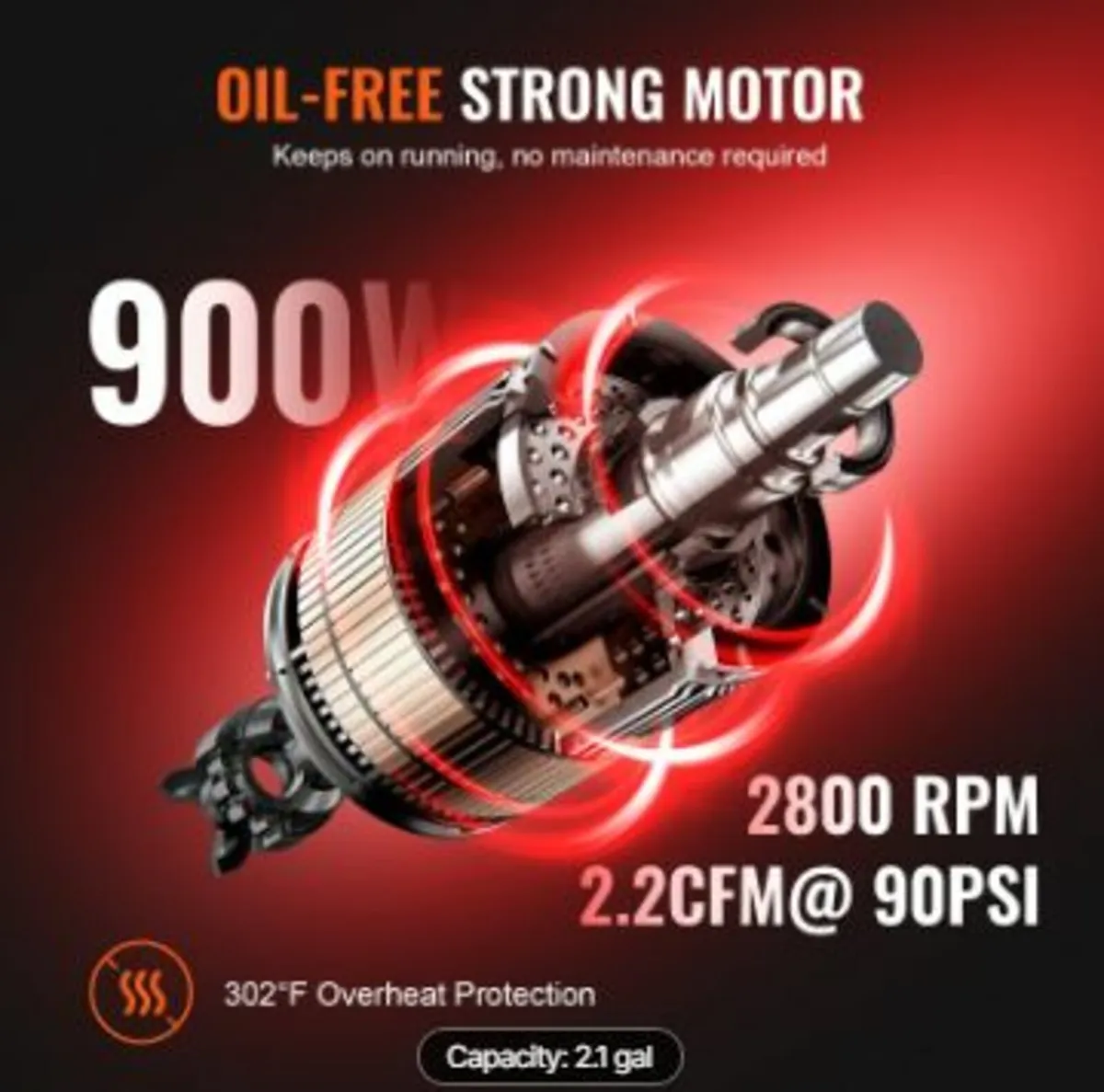 Air Compressor 2.1 Gallon 900W 2.2 CFM@ 90PSI - Image 2