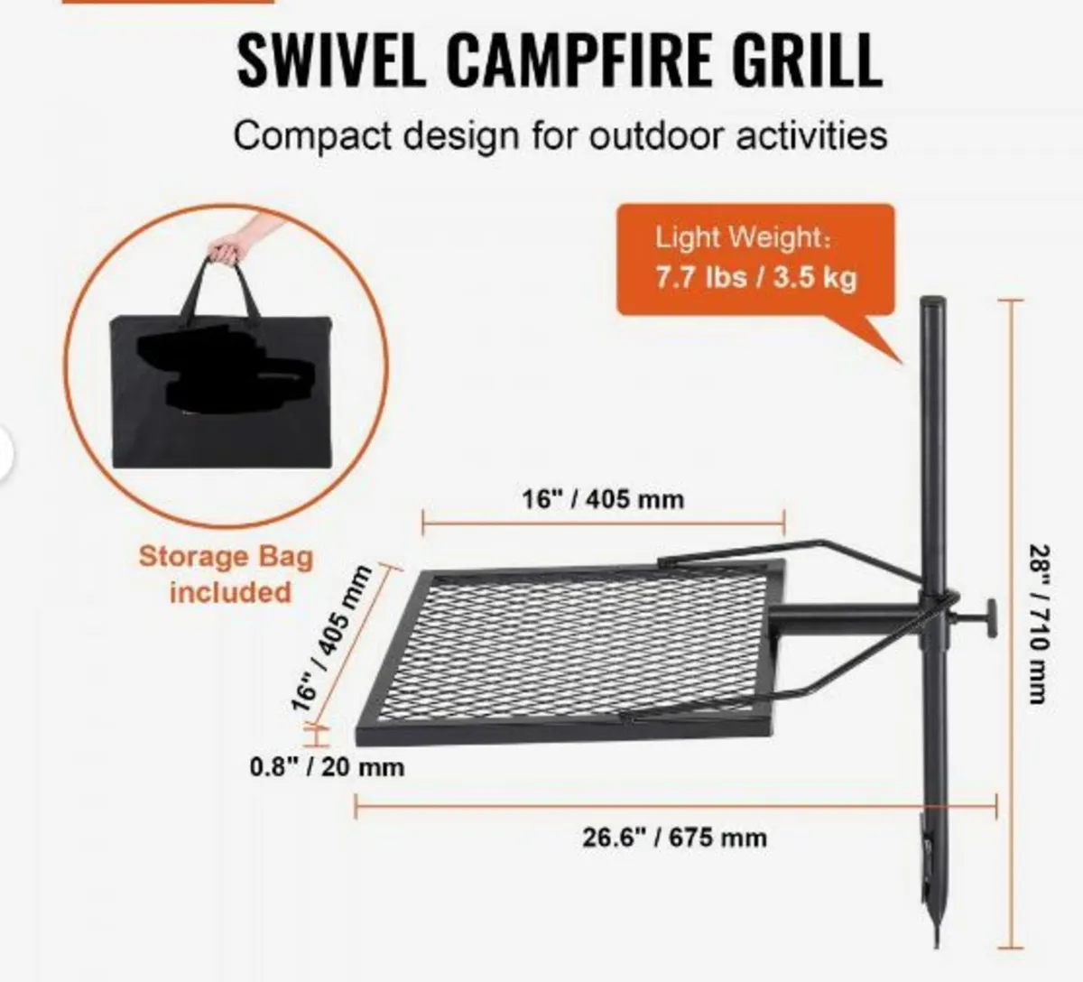Swivel Campfire Grill Heavy Duty Steel - Image 3