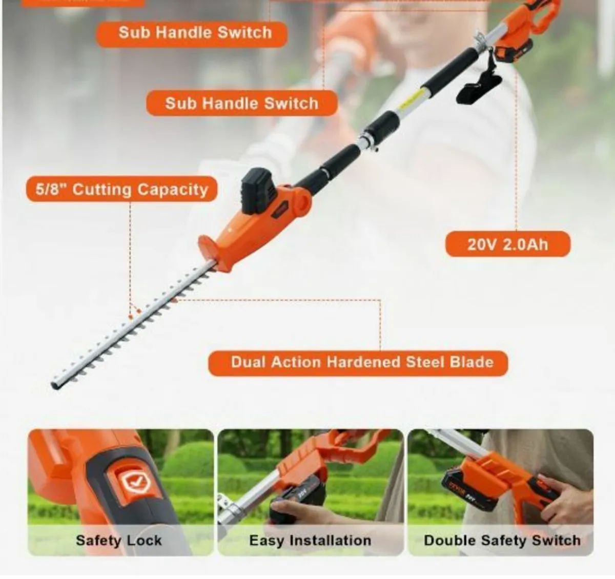 20V Cordless Hedge Trimmer Telescoping Pole - Image 2