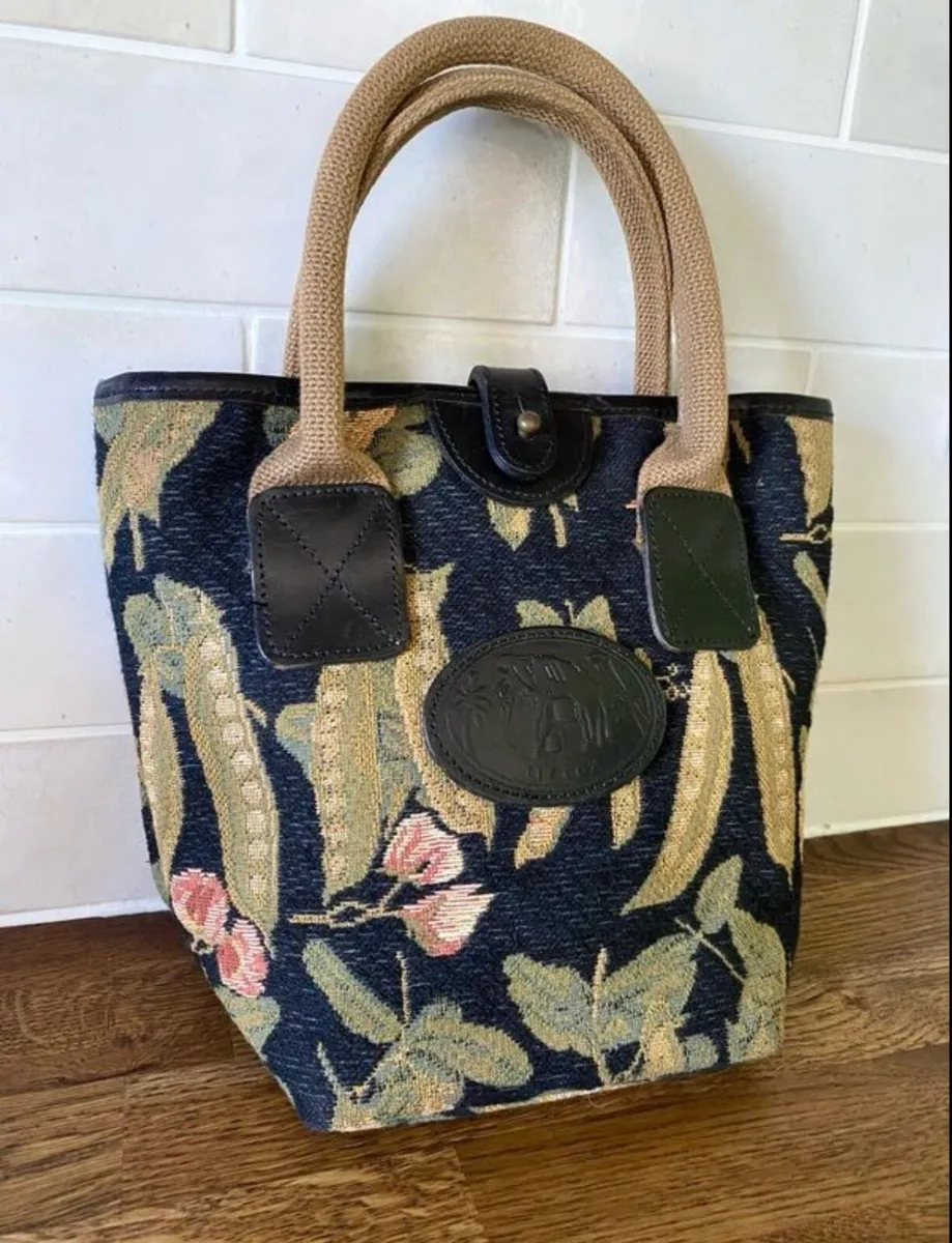 Vintage Liz Cox Tapestry Leather Handbag - Image 1
