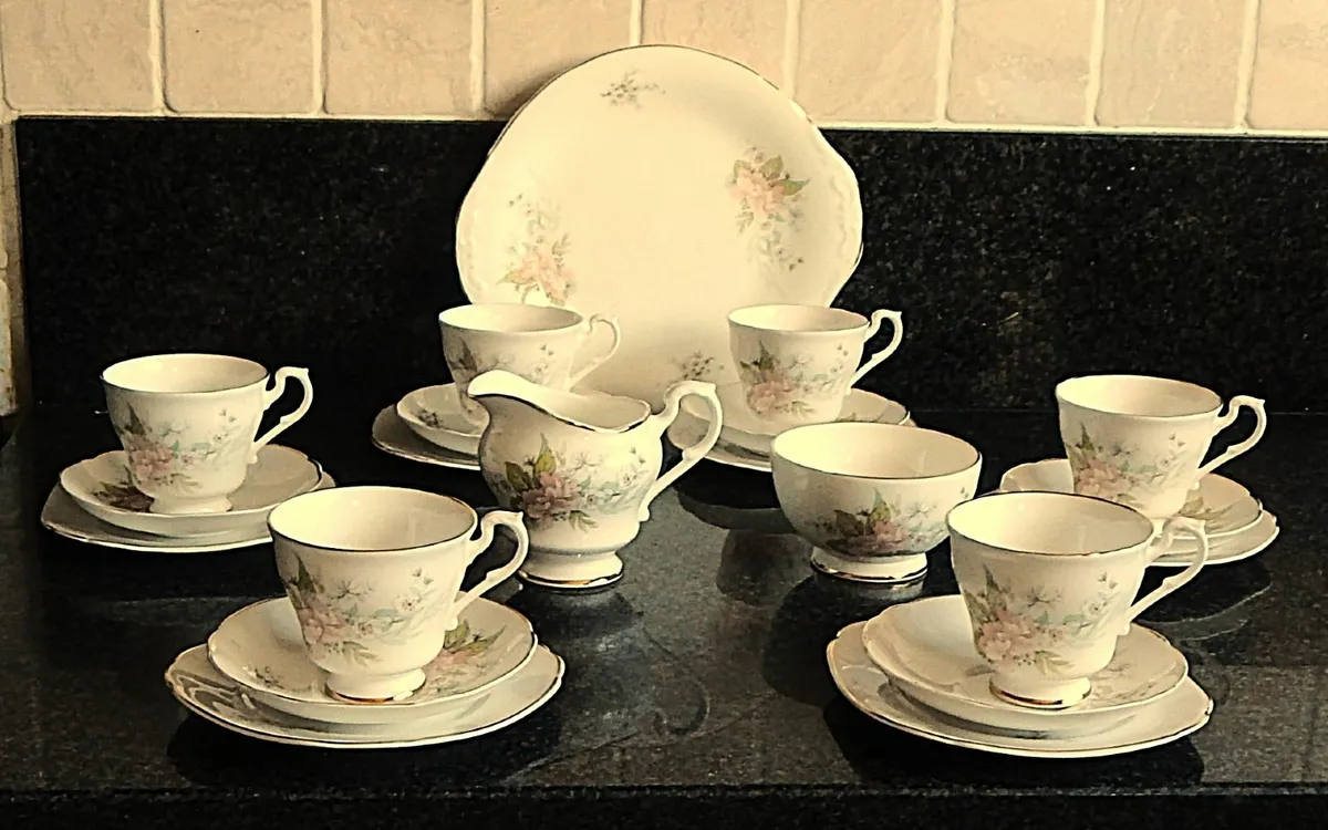 21 Piece English Fine Bone China Tea Set - Image 1
