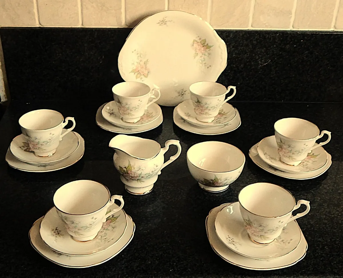 21 Piece English Fine Bone China Tea Set - Image 2
