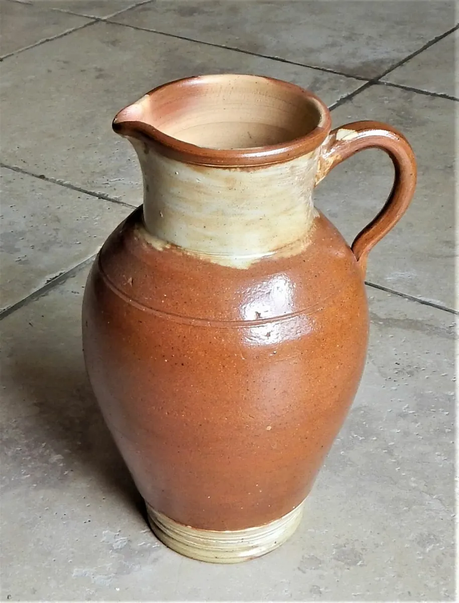 Large Glazed Stoneware Pottery Pitcher - Image 2