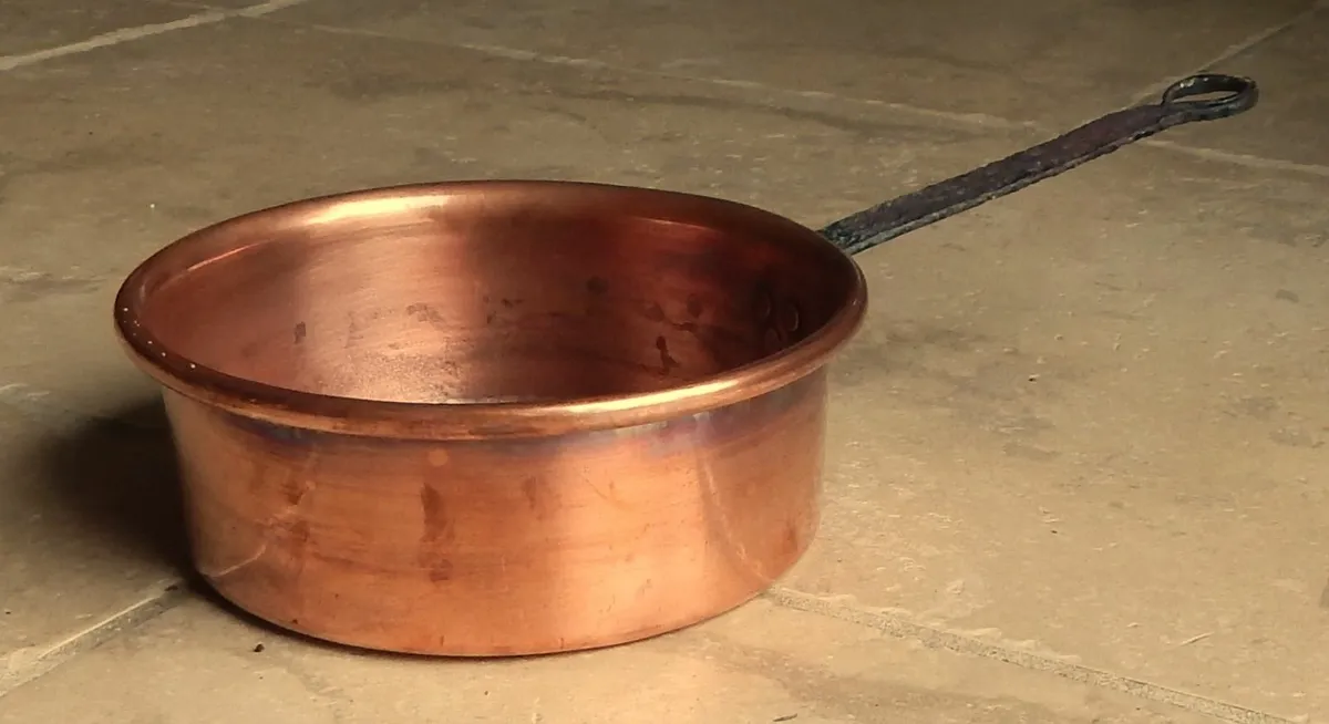Vintage Copper Saucepan with Forged Iron Handle - Image 1