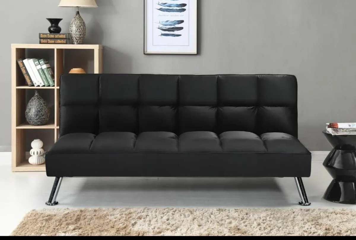 Black velvet sofa bed Folding 3 Seater - Image 1