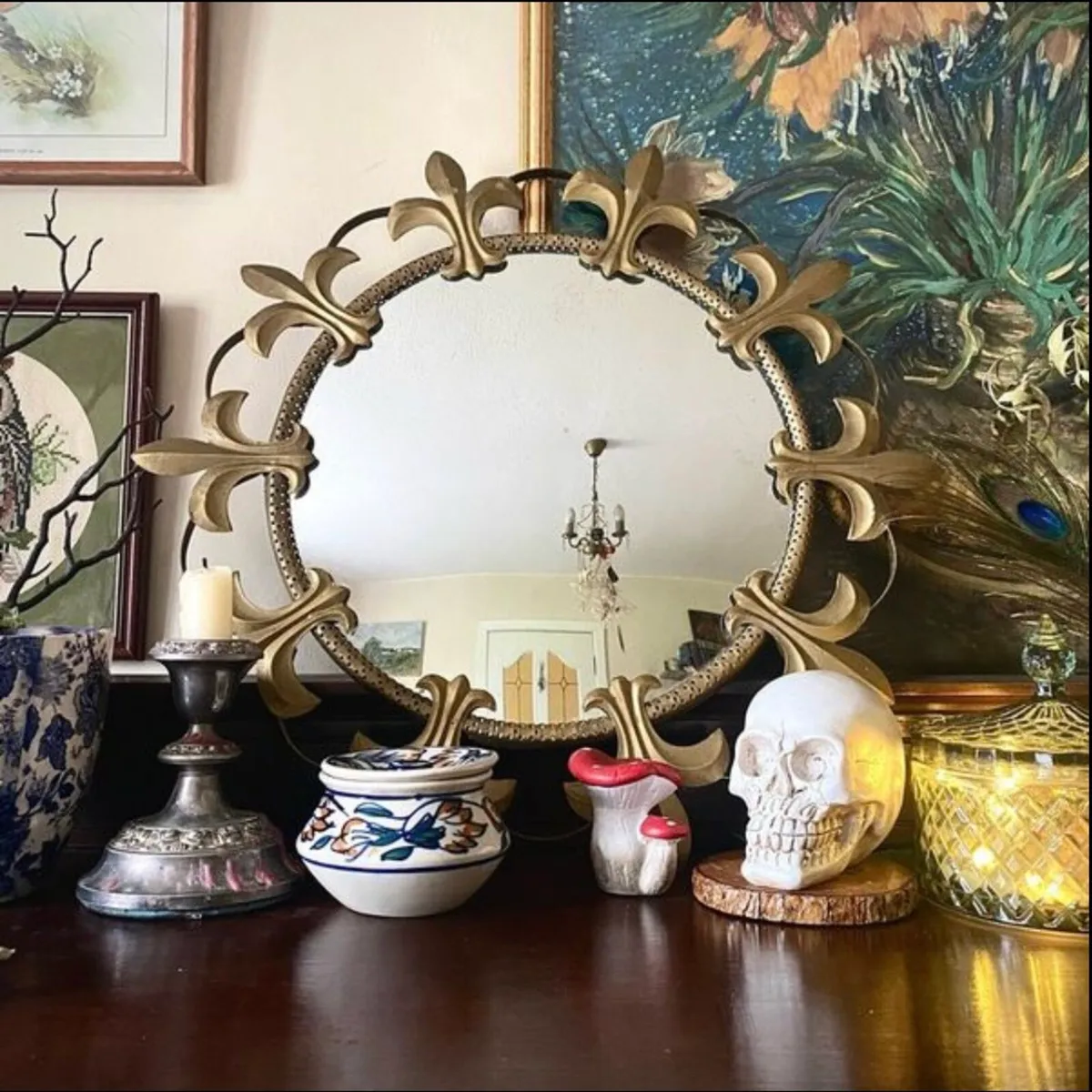 Mid-Century Brass Convex Mirror 18 Inches - Image 1