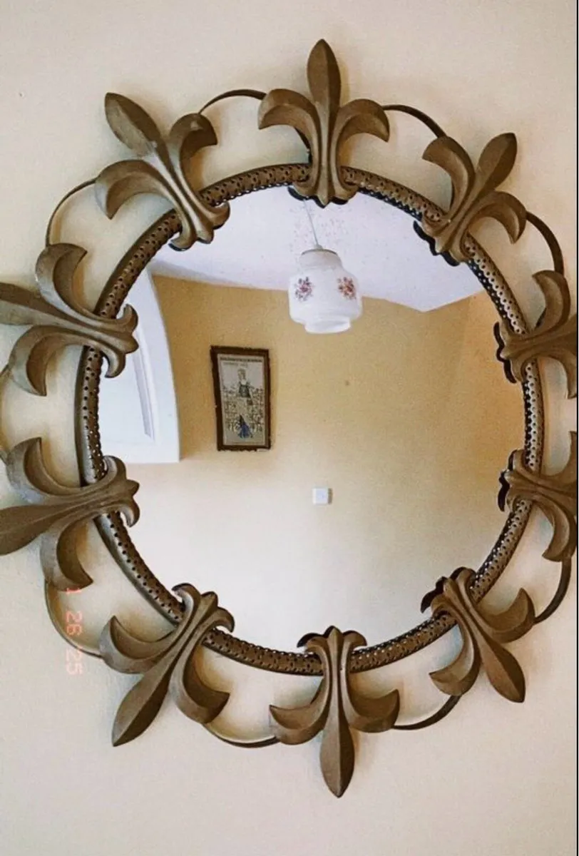Mid-Century Brass Convex Mirror 18 Inches - Image 2
