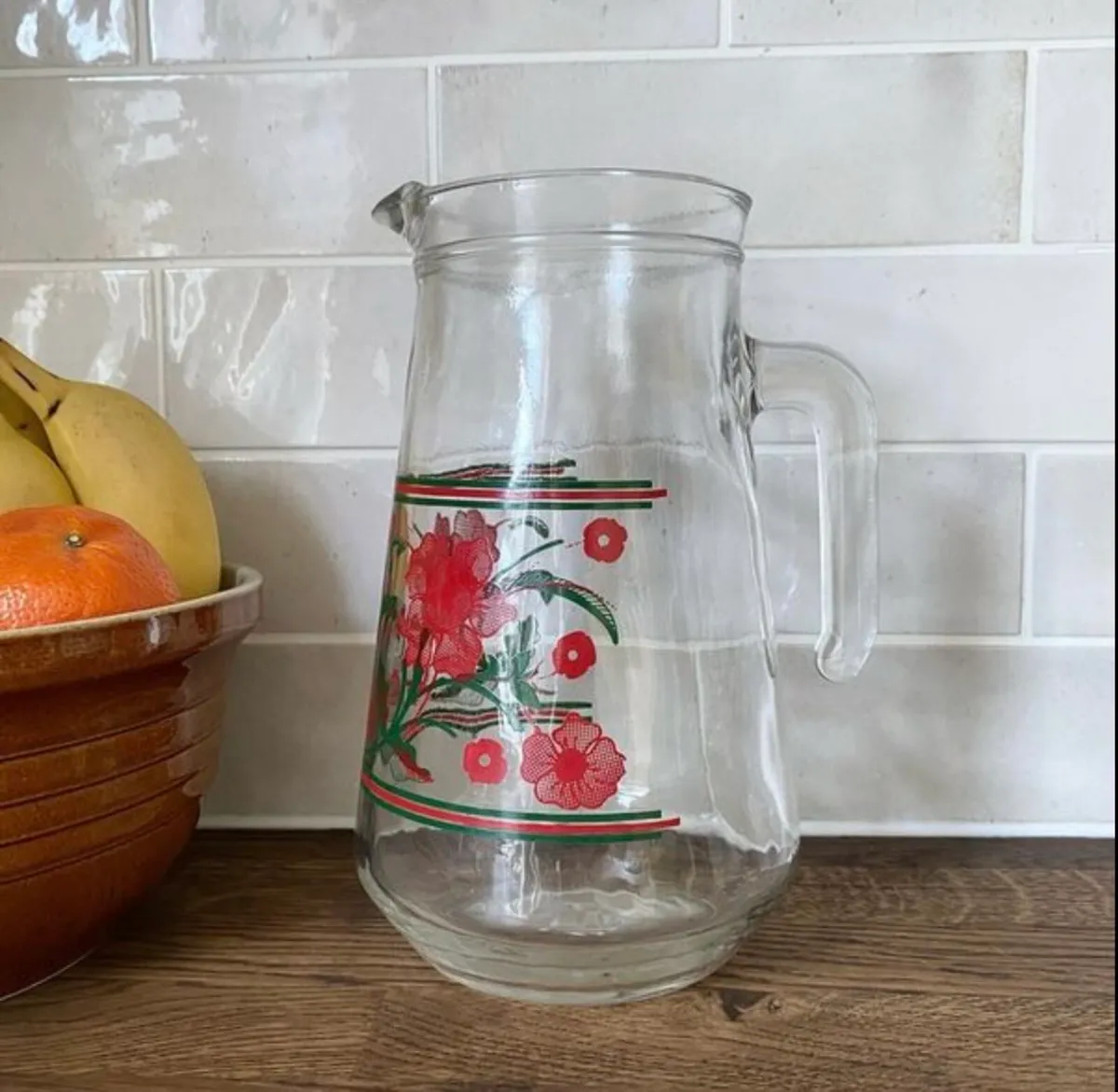 Vintage 70s Retro Floral Glass Jug 2 Litre - Image 2