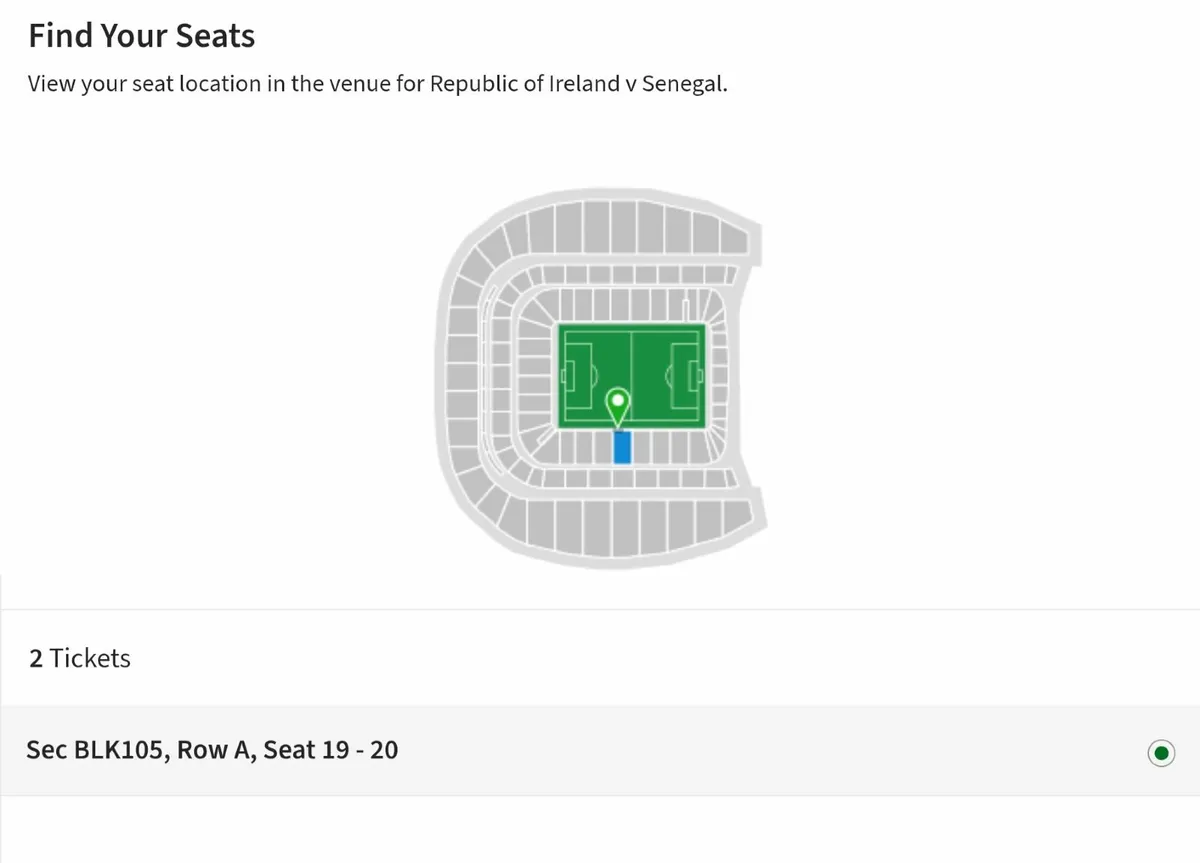 Ireland vs Senegal x2 Tickets - Image 1