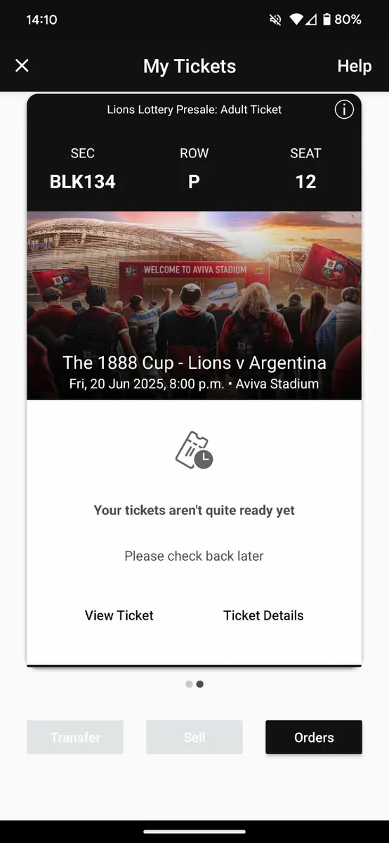 Lions tickets x2 - Image 2