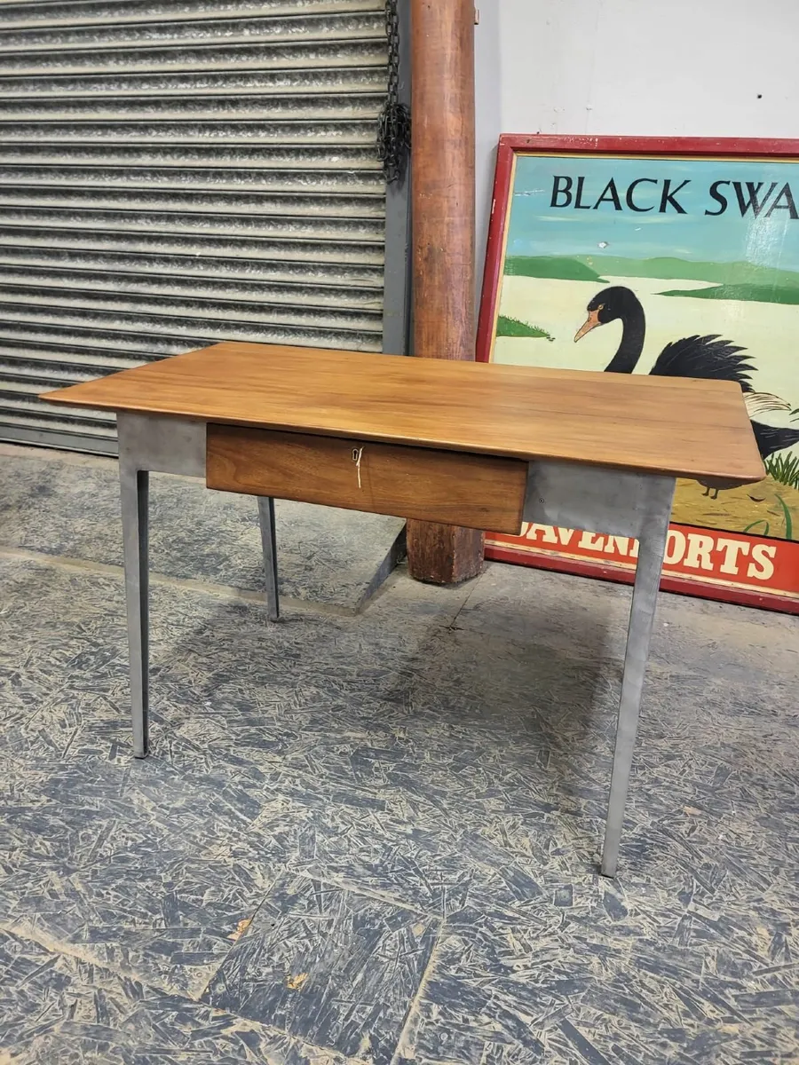 1950s alloy base mahogany top desk - Image 1