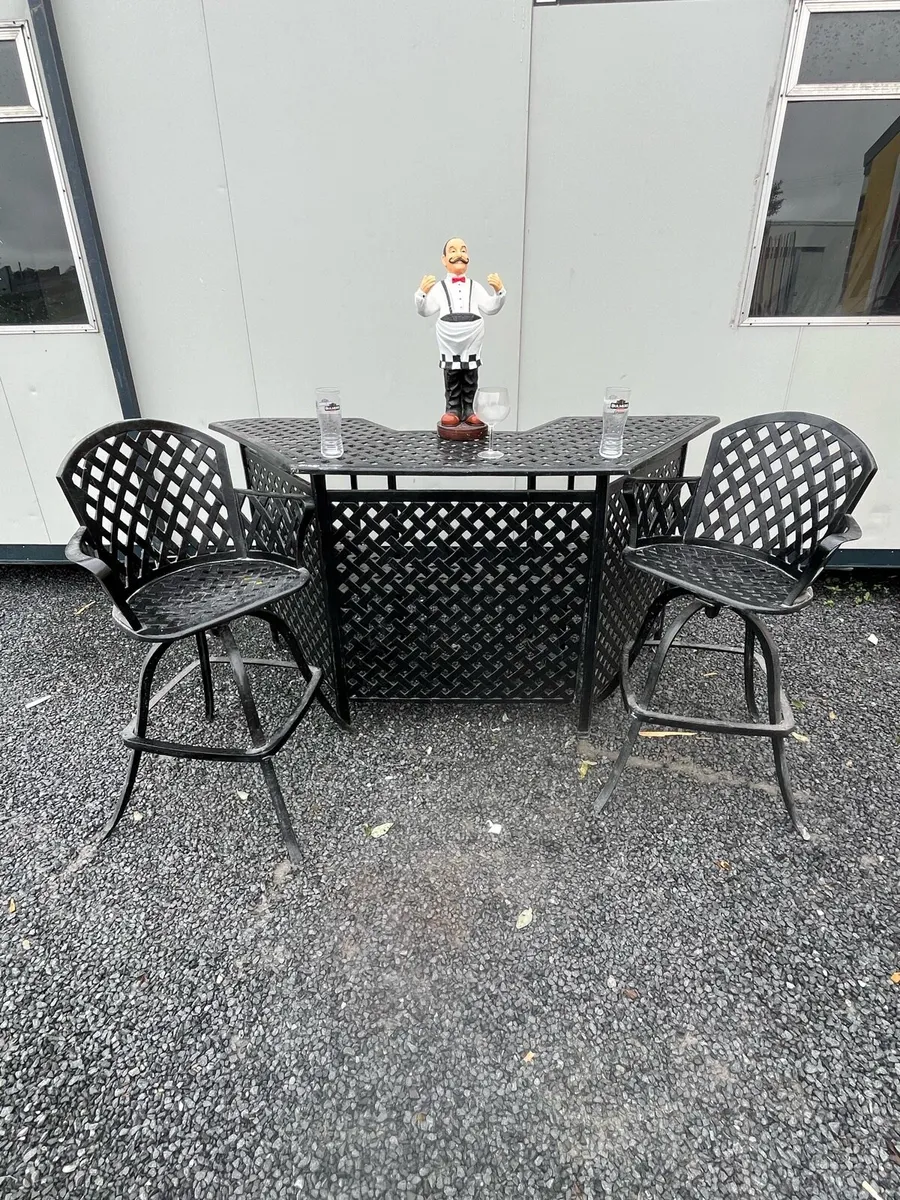 Cast Iron Bar Height Table w/ Swivel Chairs - Image 1