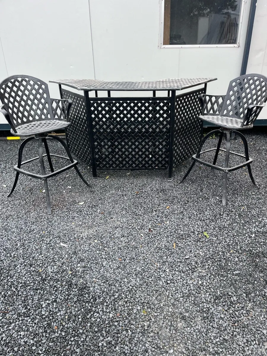 Cast Iron Bar Height Table w/ Swivel Chairs - Image 2