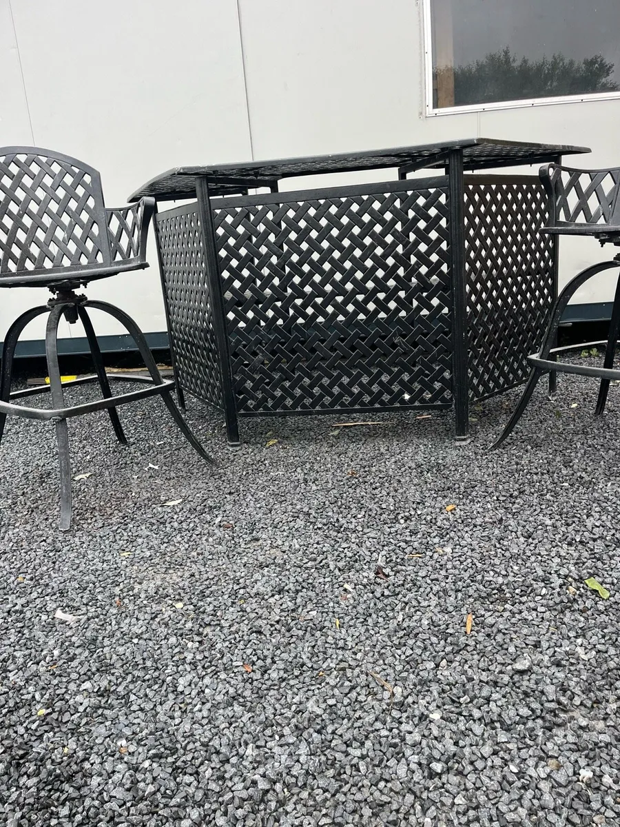Cast Iron Bar Height Table w/ Swivel Chairs - Image 3