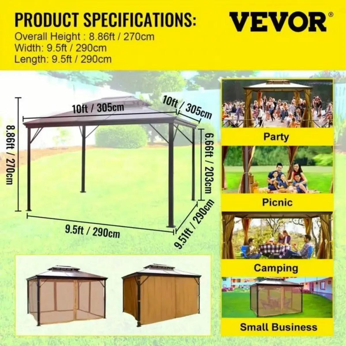 3.05x3.05meter Hardtop Gazebo with Mosquito Net - Image 4