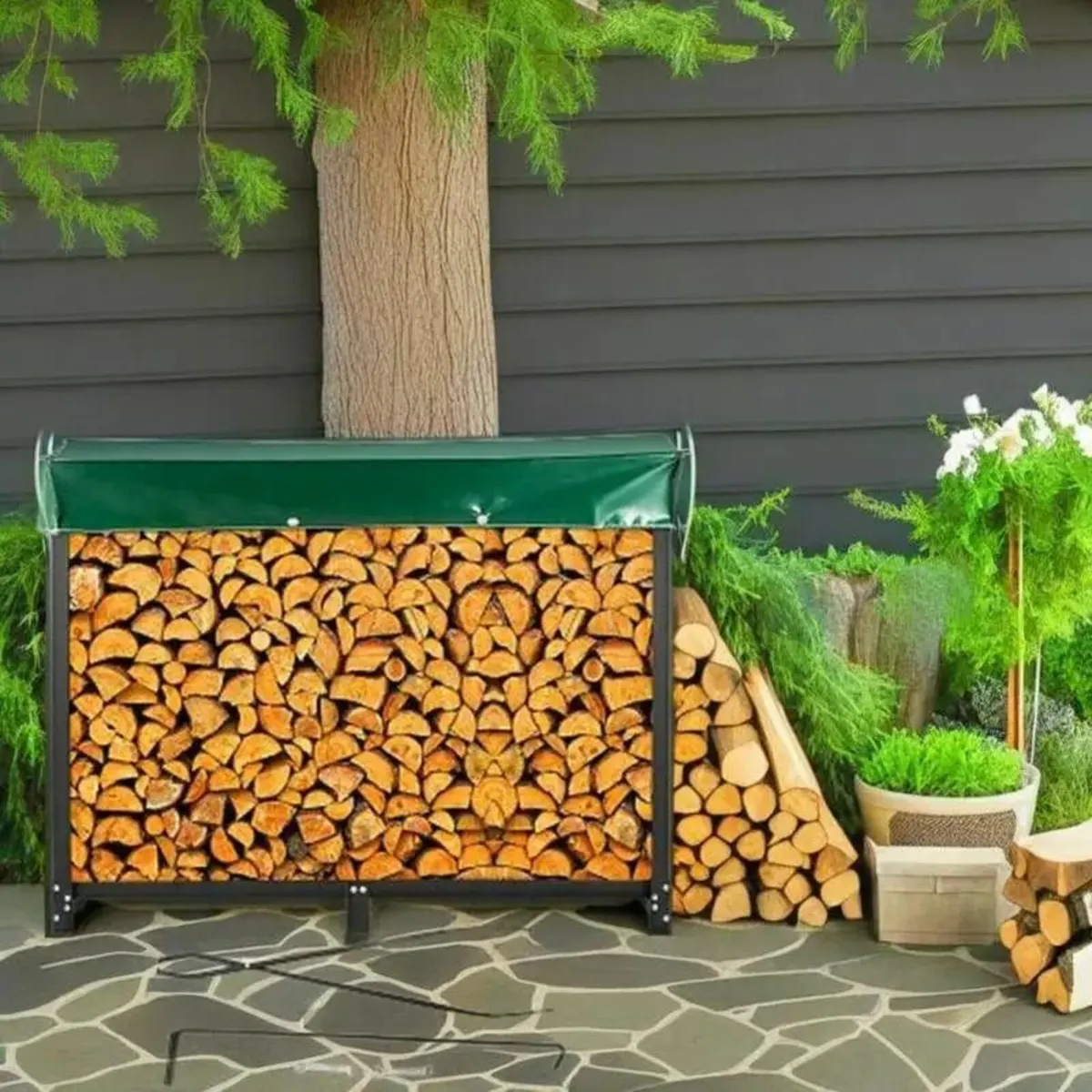 Heavy Duty Steel Wood Holder with Cover - Image 1