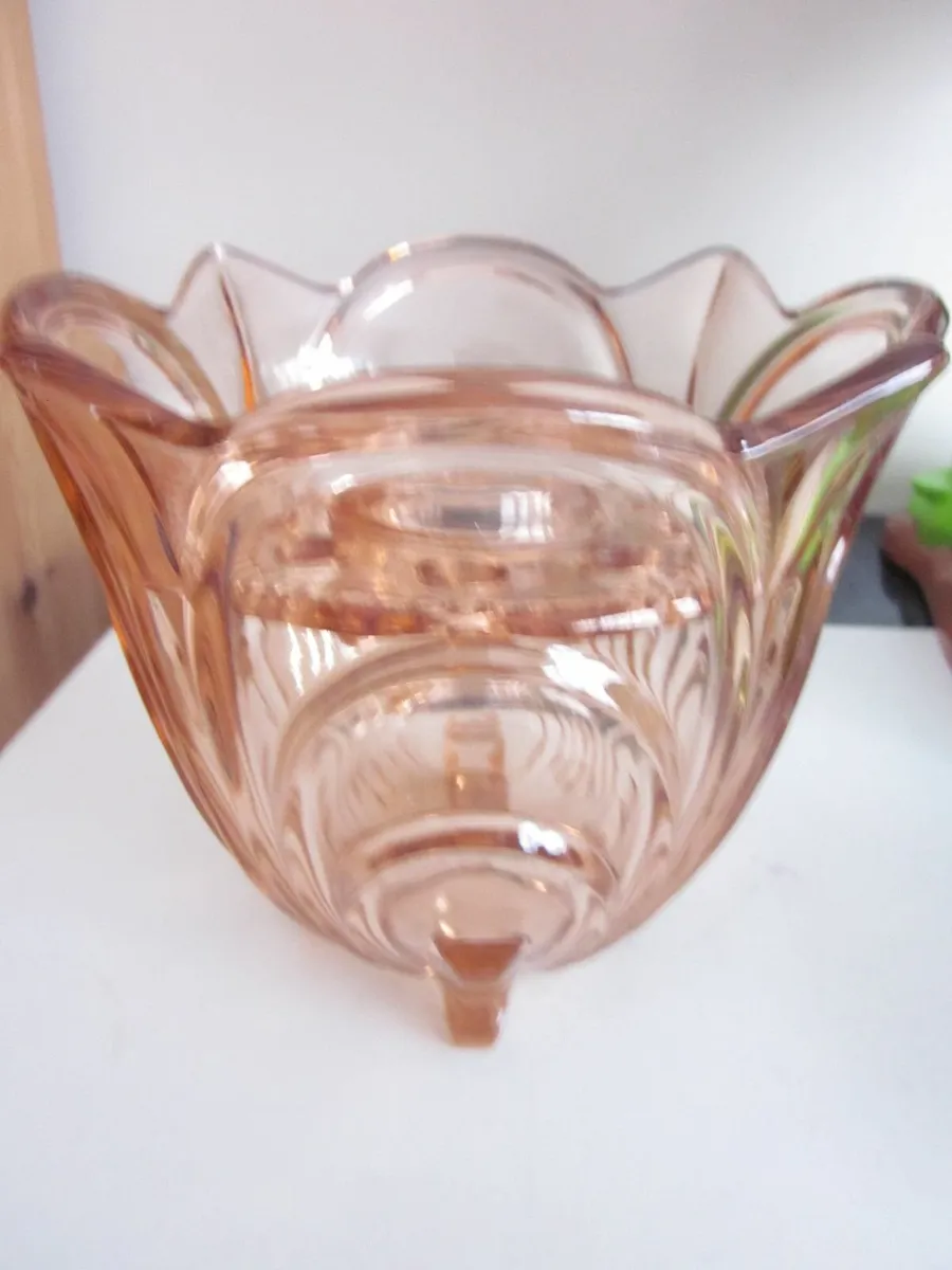 Vintage Deco Czech Pink Glass Large Footed Vase c. - Image 1