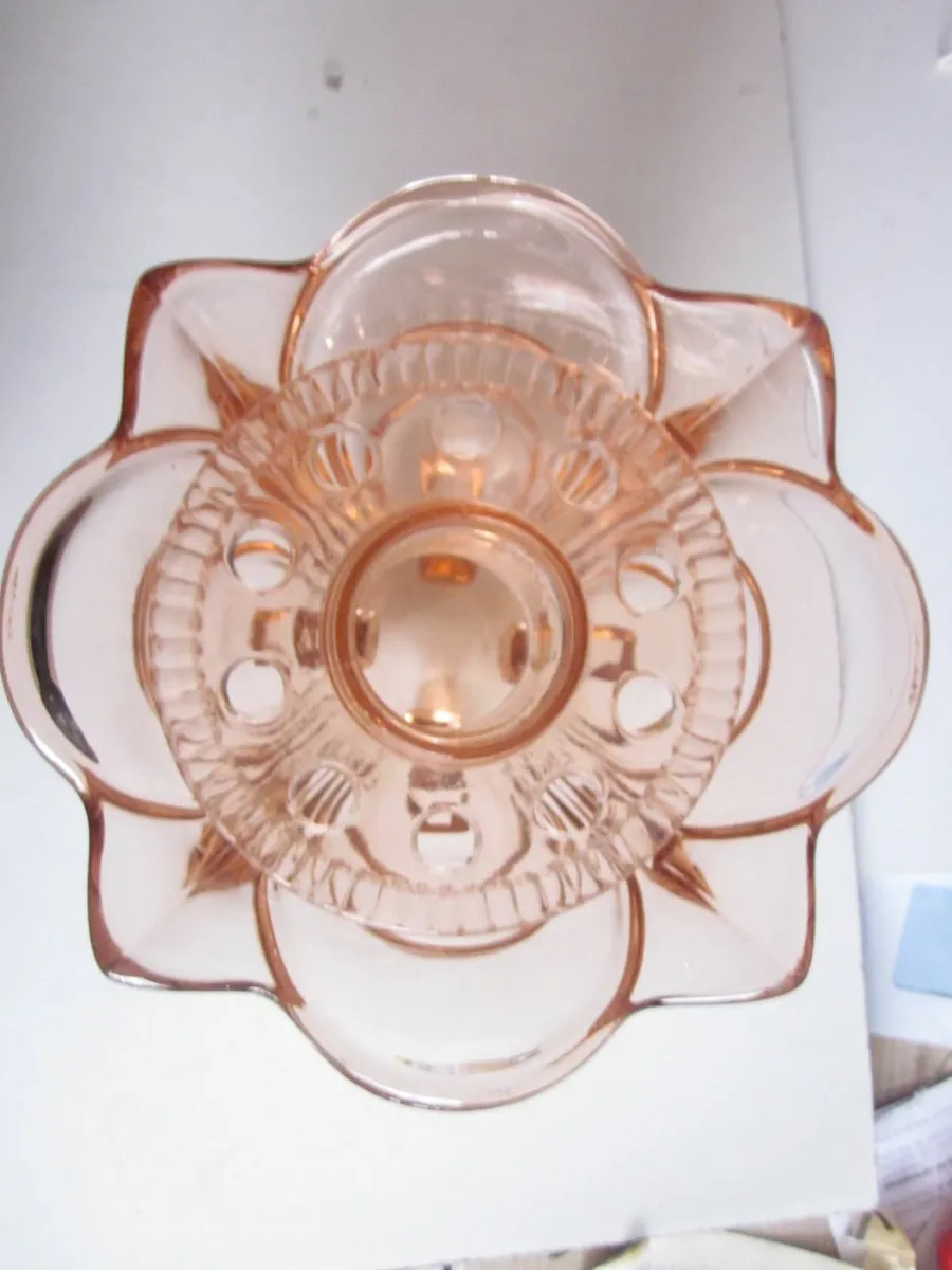 Vintage Deco Czech Pink Glass Large Footed Vase c. - Image 2