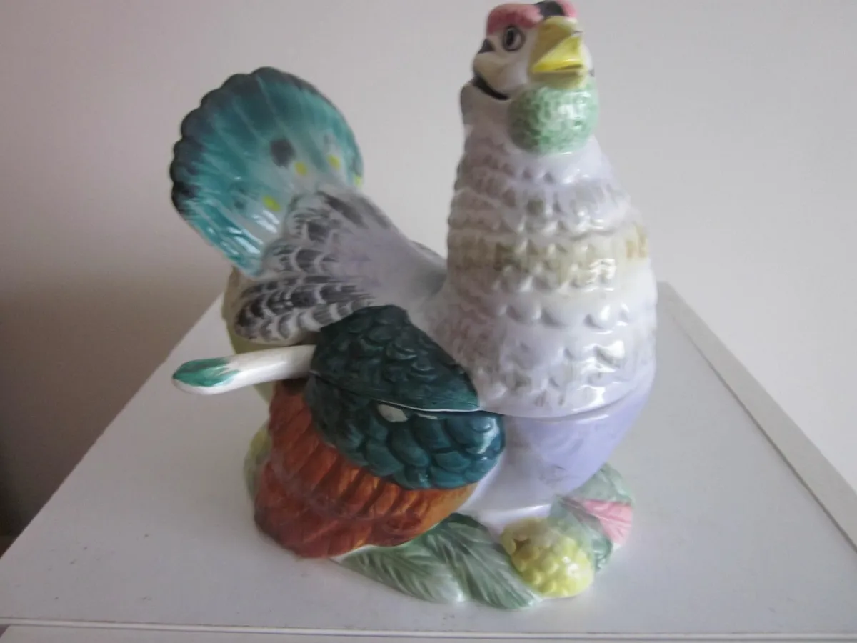 Small Italian Ceramic Turkey Tureen with Spoon - Image 1