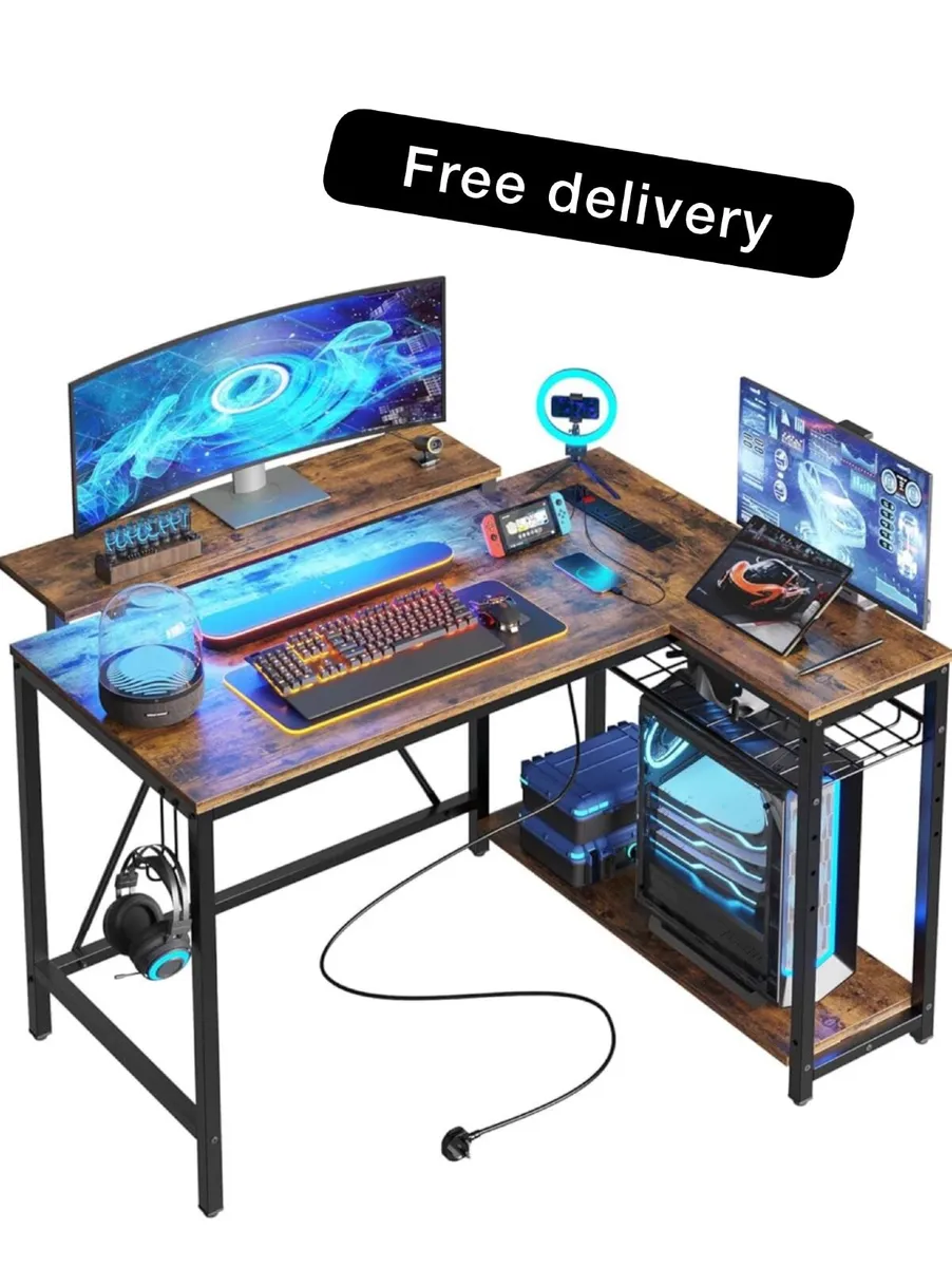 L-Shaped with 3 Power Outlets & 2 USB Ports, LED S - Image 1
