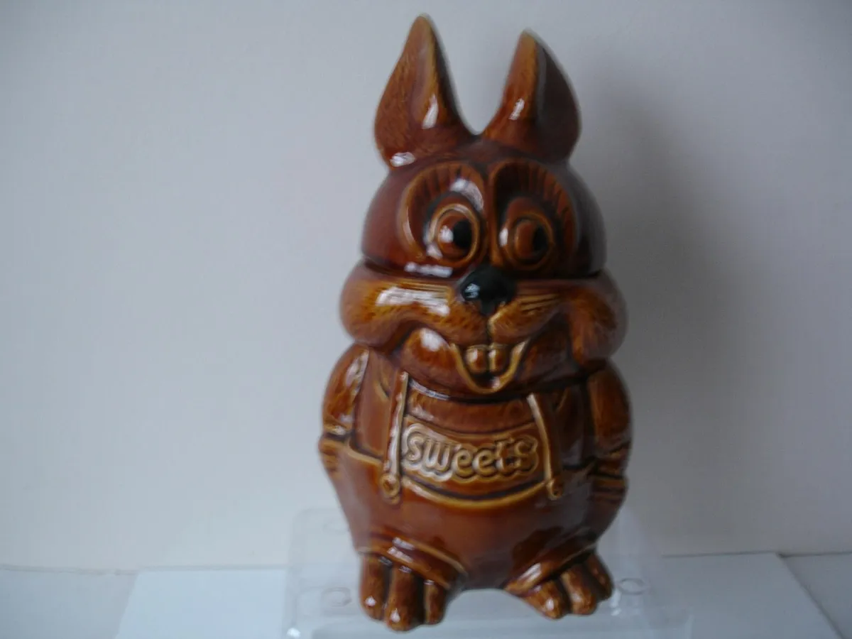 Brown  Ceramic Rabbit Bunny Sweet  Barrel  Jar - Image 1