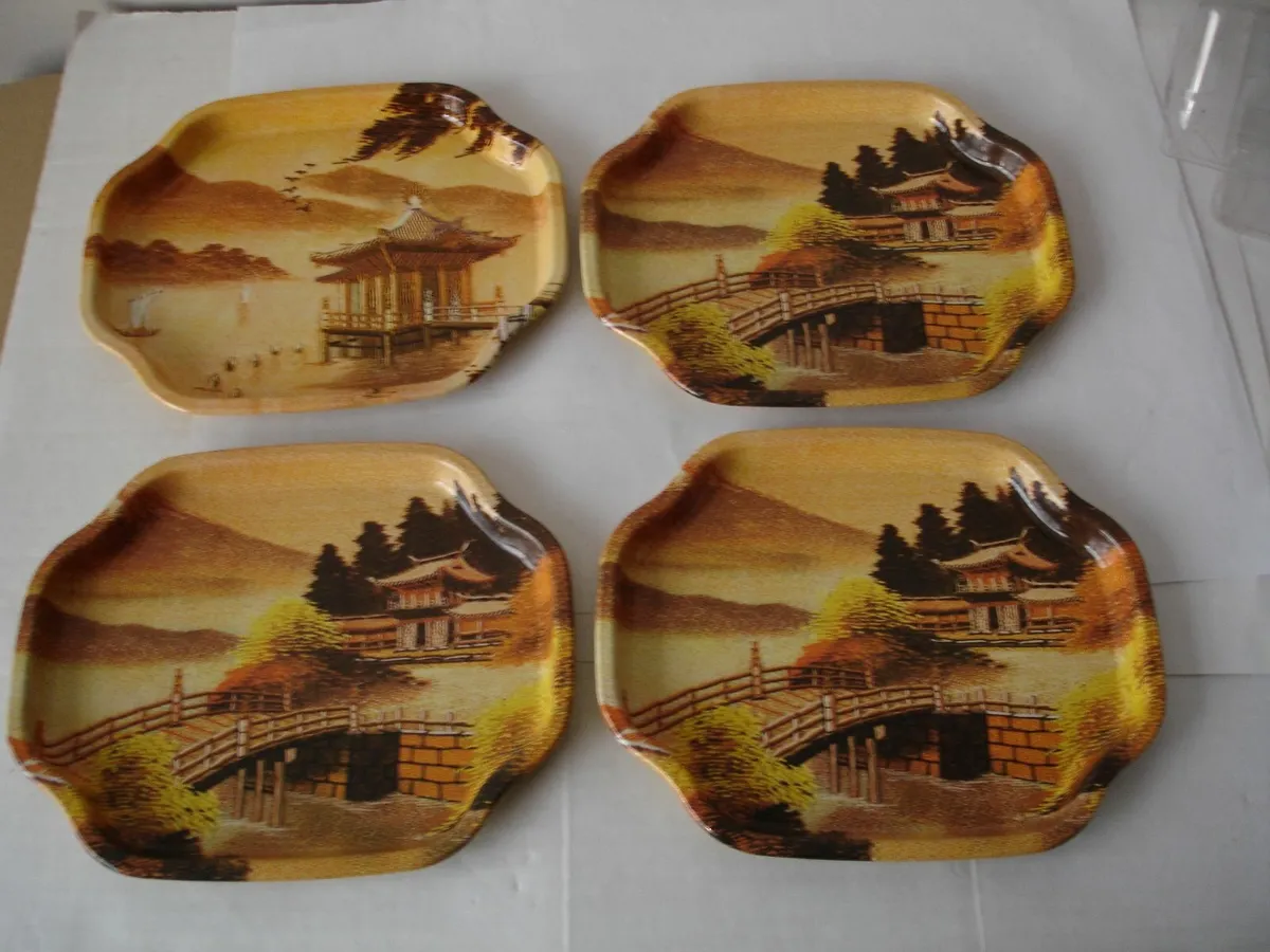 Four Elite  Small Trays Oriental Scene - Image 1