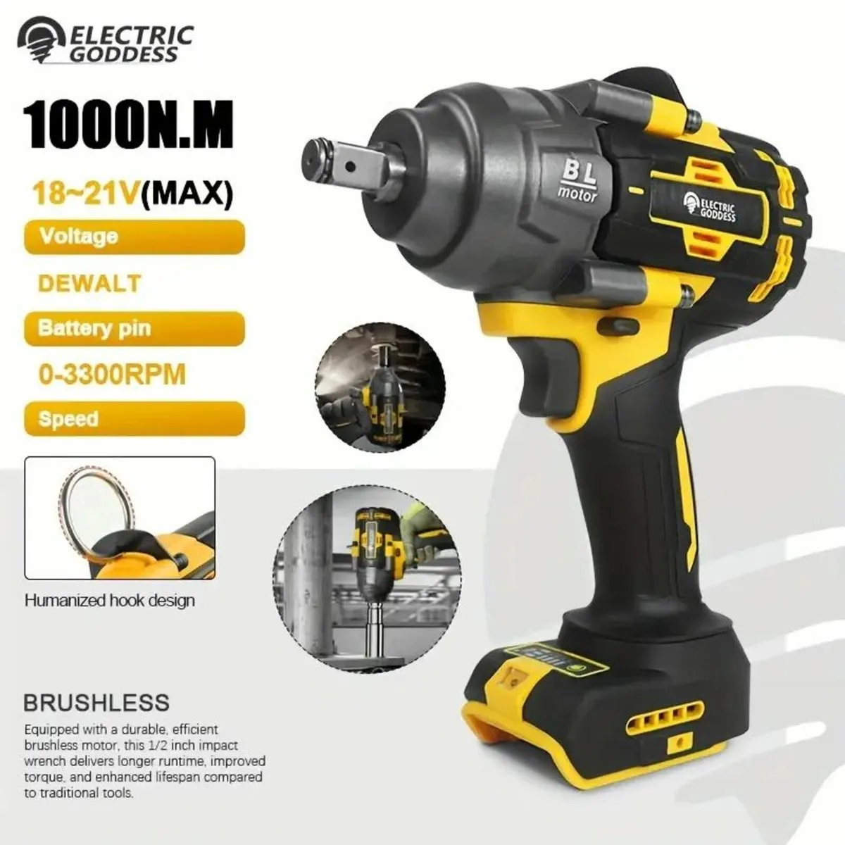 1000N.M Brushless Cordless Electric Wrench - Image 1