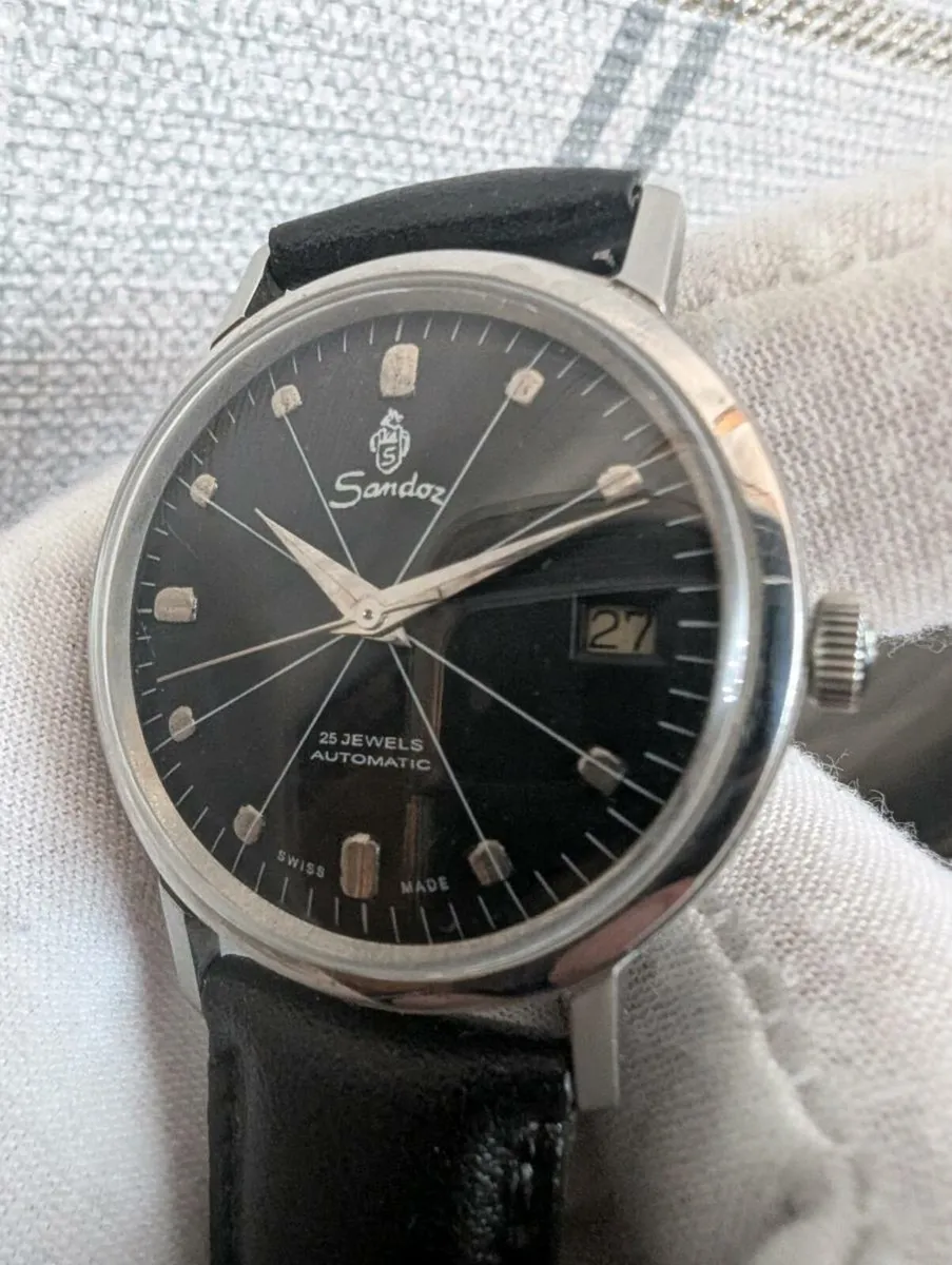 Vintage 1970s 25j Sandoz Swiss men's Auto Watch - Image 3