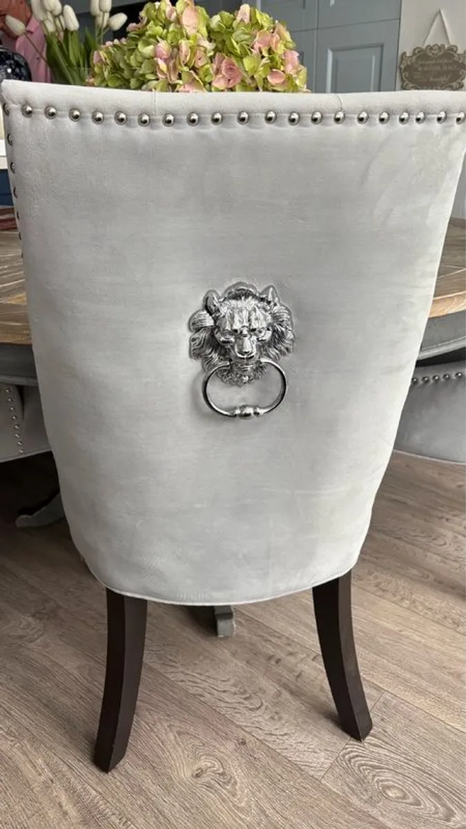 Grey Velvet Buttoned & Studded Dining Chairs - Image 1