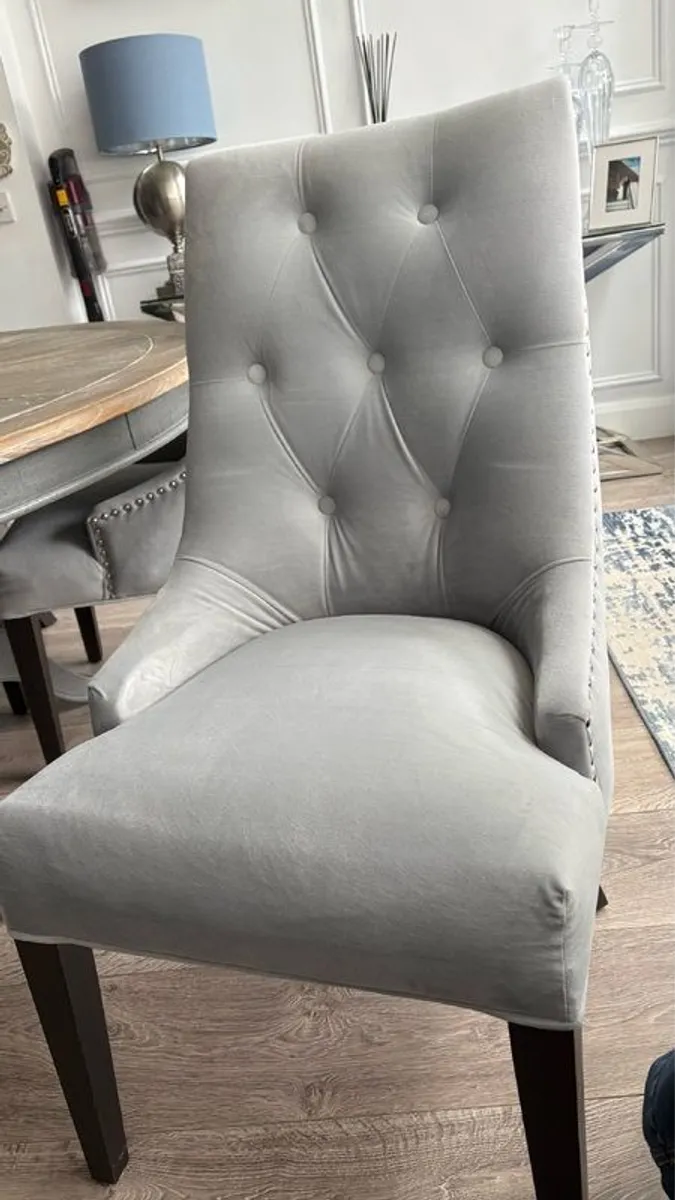 Grey Velvet Buttoned & Studded Dining Chairs - Image 2