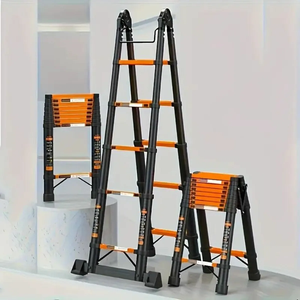 Foldable Heavy-Duty Carbon Steel Telescopic Ladder - Image 1